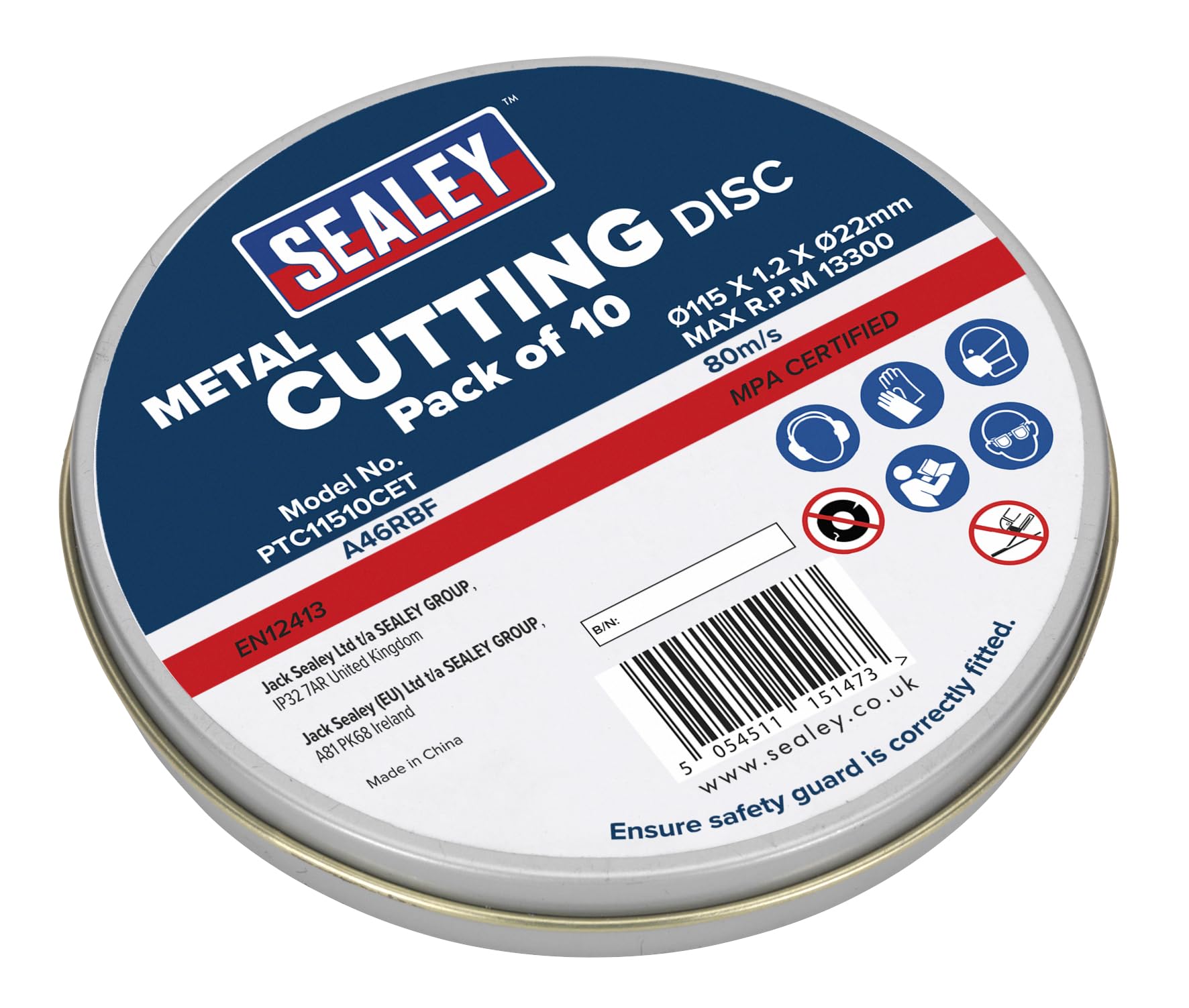 Sealey PTC11510CET Cutting Disc 115 x 1.2mm 22mm Bore Pack of 10
