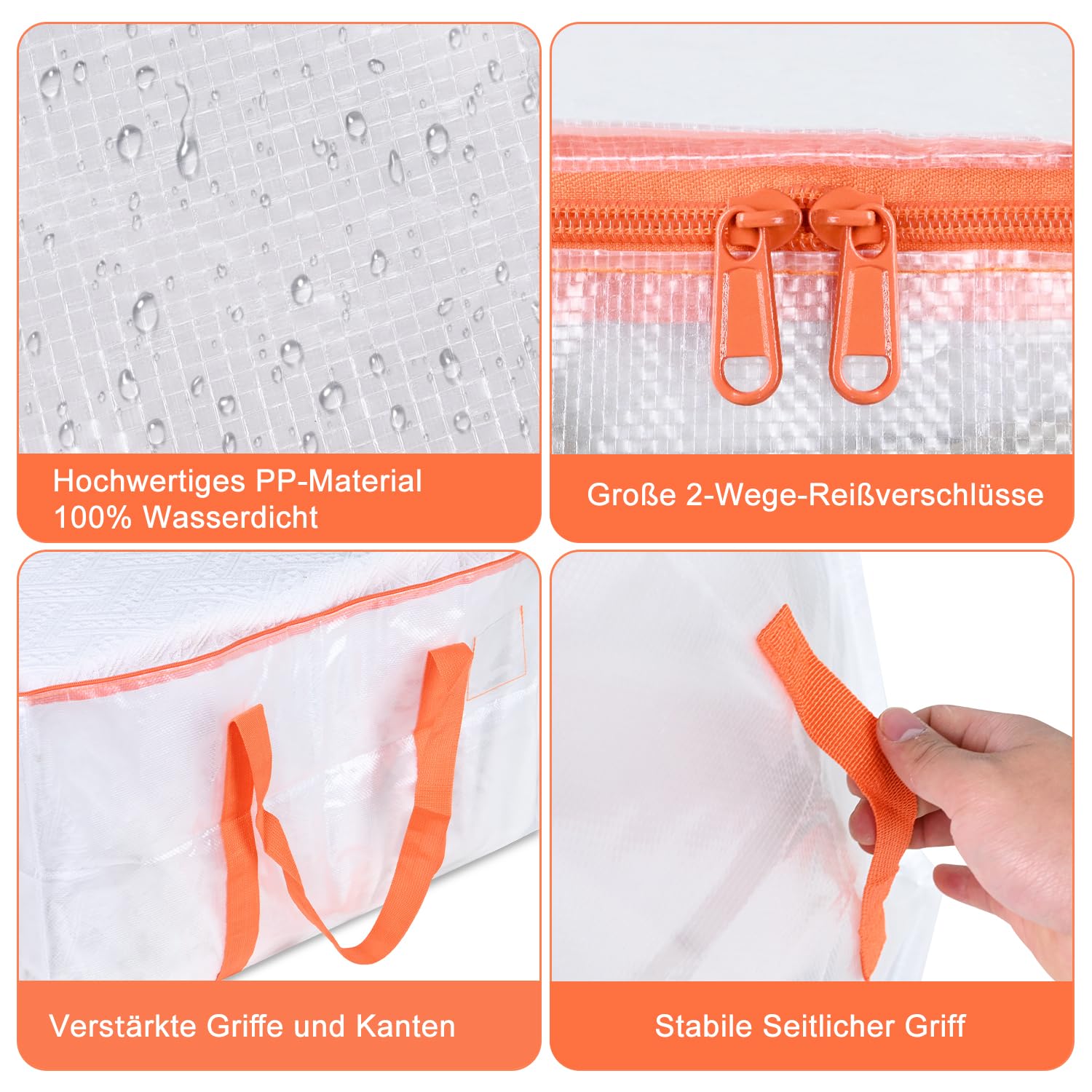 Kongming Aufbewahrungstasche 95L - Wasserdichte Umzugstasche Mit Reißverschluss - Für Kleidung & Bettwäsche - 4 Stück Set