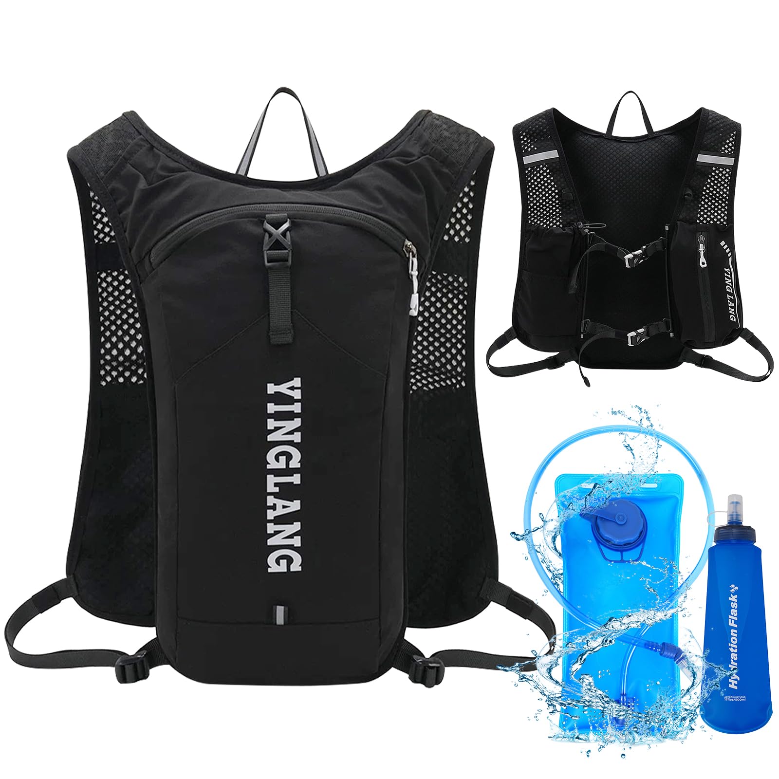 Gilet Hydratation Running Femme+2L Sacs D'Hydratation+500ML Pliant Gourde Running, Sac Hydratation Running TrèS LéGer Et IdéAl pour Le Trekking, La RandonnéE Ou Le VéLo !
