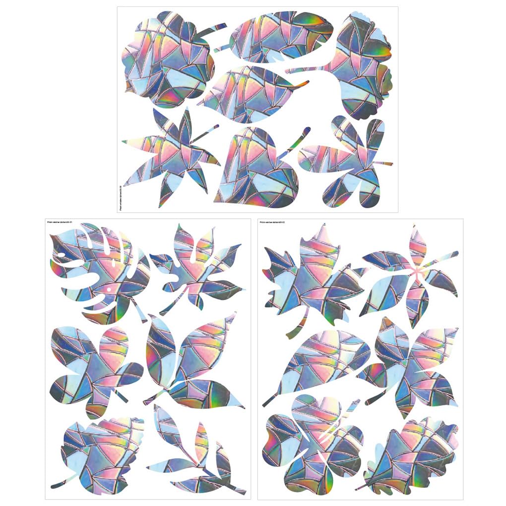 SKKWJEGE Pack of 3 Window Film Stained Leaf Reusable Rainbow Glass Cling Removable Decoration Stickers Indoor Decals Office Decor
