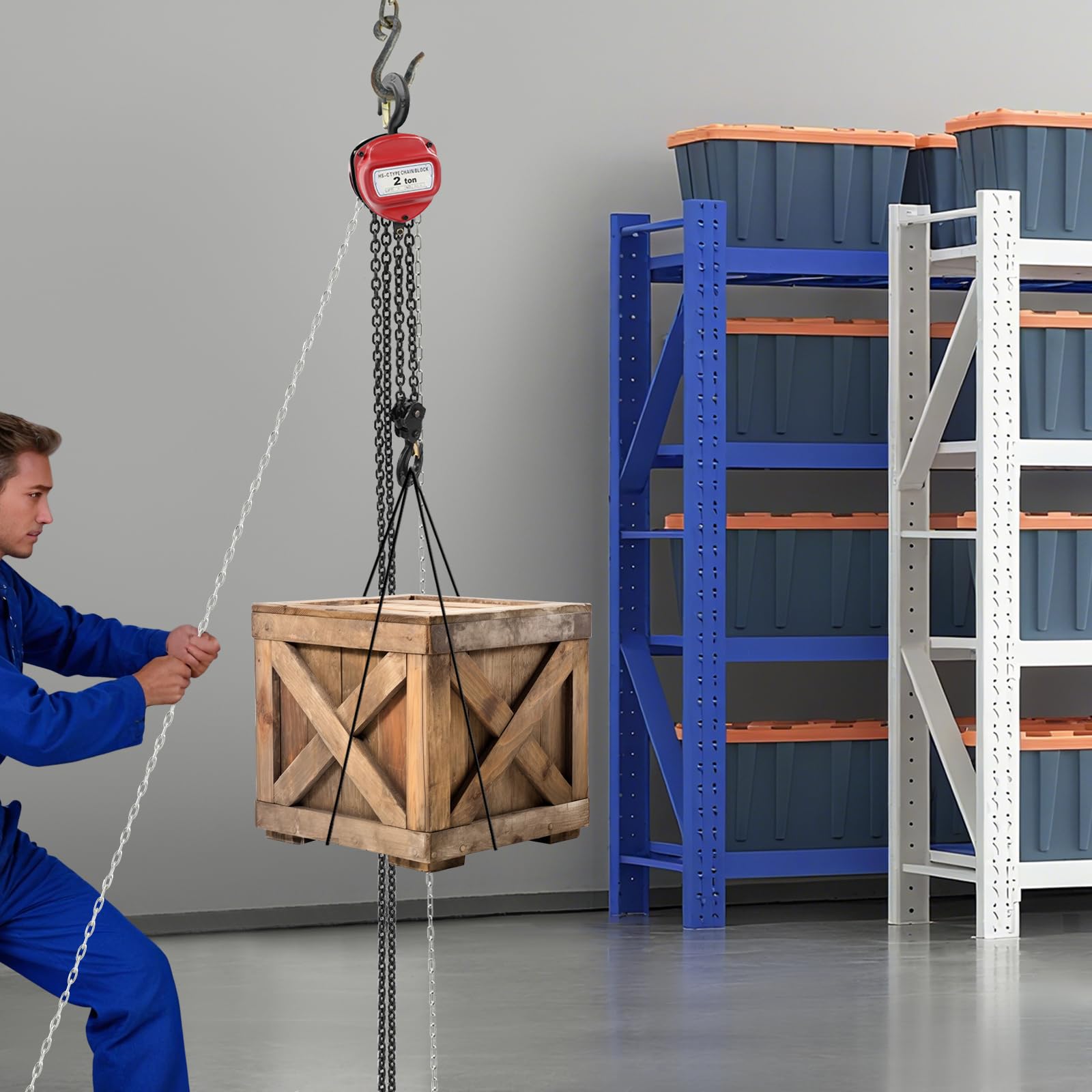 Duales Bremssystem 360° Drehbarer Flaschenzug Seilzug Kettenzug Seilwinde Hand Haken Handflaschenzug 2-Tonnen-Kettenzug manueller 2T/4409,25 lbs Tragkraft, G80 Manganstahl 6m Hubhöhe