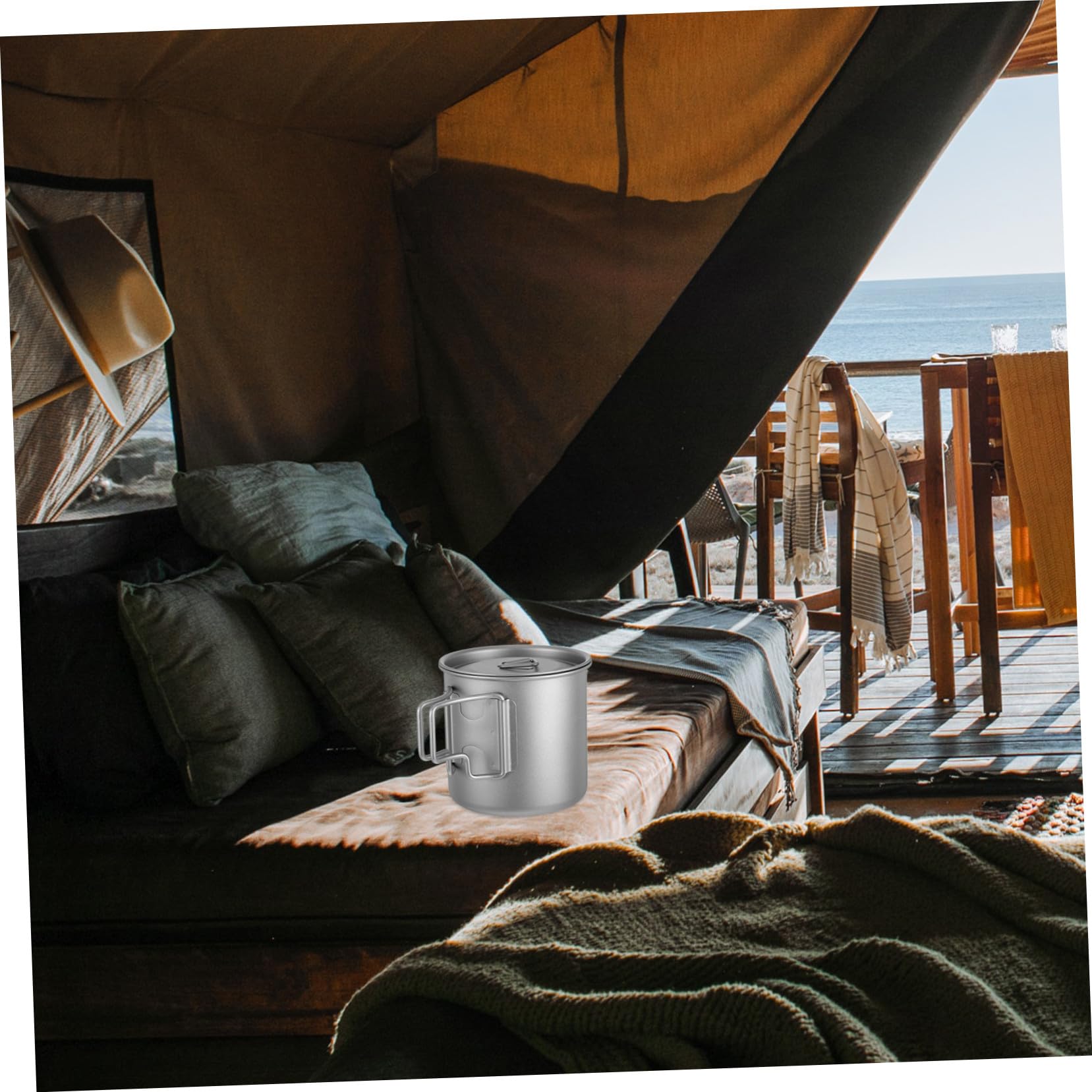 VALICLUD Faltbarer Titan-kaffeebecher mit Deckel Campingbecher als Teebecher mit Sieb Tragbares Kochgeschirr für Outdoor-aktivitäten Wie Wandern und Reisen