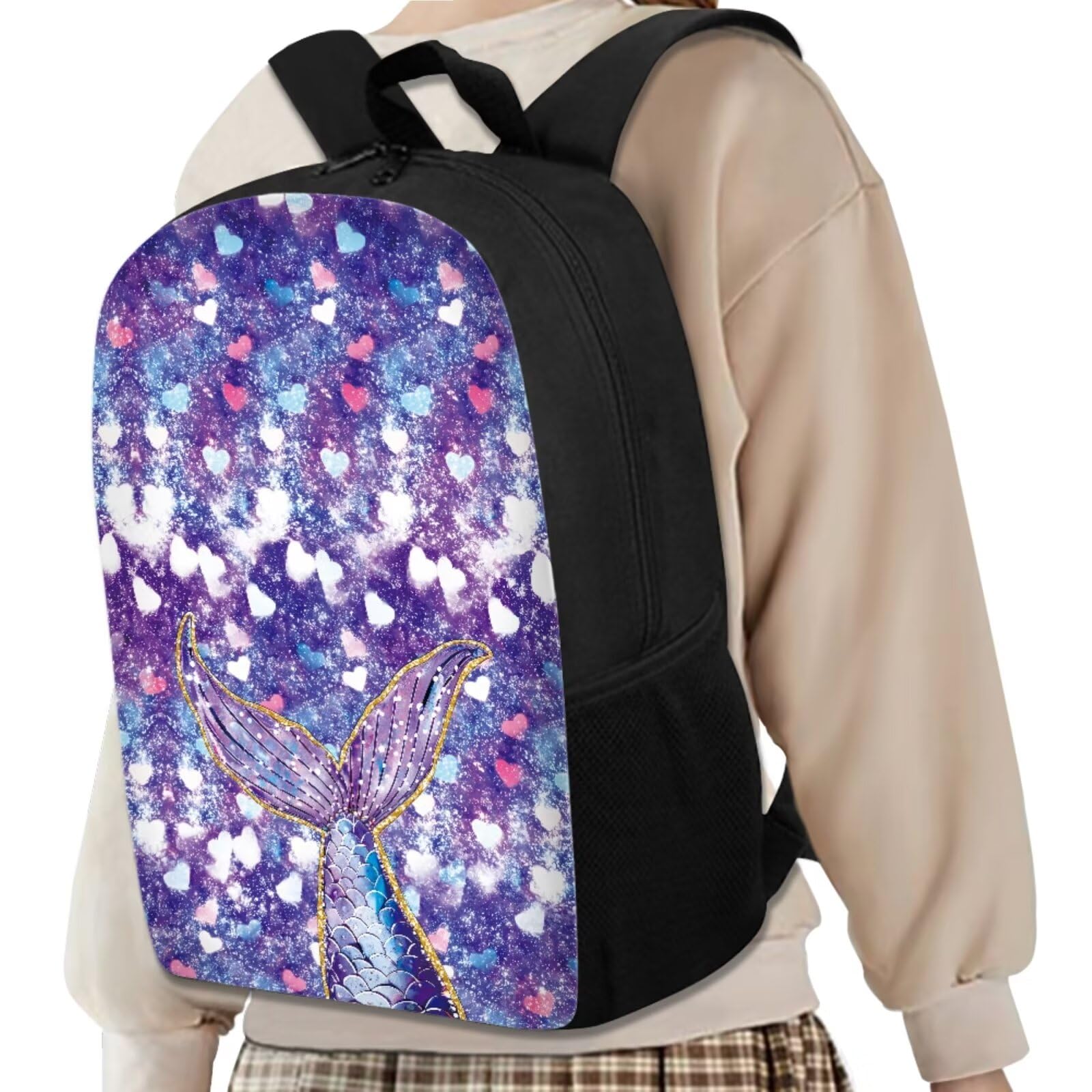 AZULCUSTO Fish Tail Kids Backpack and Lunch Box Set Teen Girls 7-9 Elementary School Supplies Essentials 4 pcs Aesthetic Bookbag Teen Girls School Backpack To Store Pens,Crayon Box,Snacks,and Toys