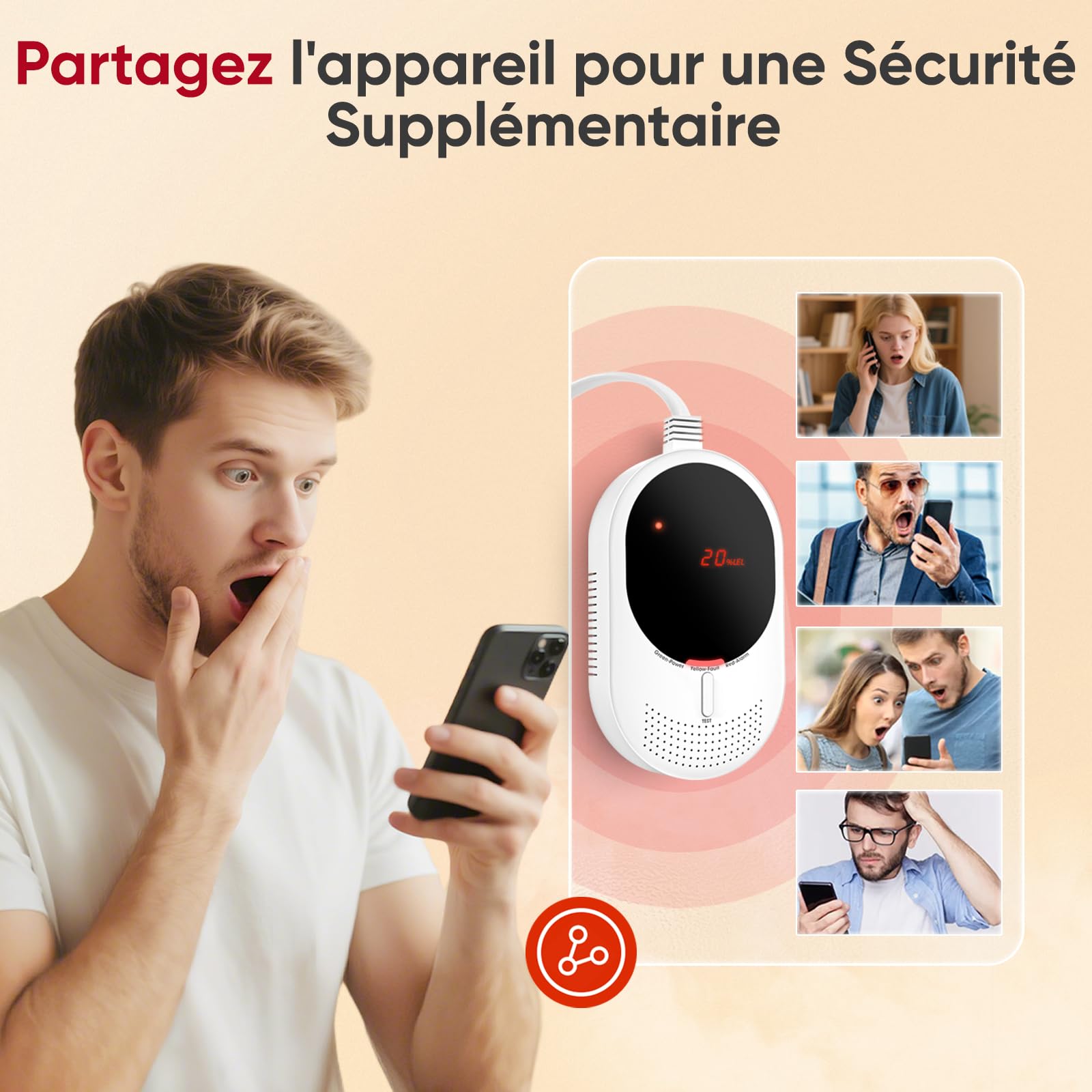PHYSEN WiFi Détecteur de Gaz et Monoxyde de Carbone avec Écran LED, Certifié EN50291 et EN50194, Compatible Alexa/Google Home App, Détecteur de Méthane et CO pour Cuisine, Chaufferie, Garage