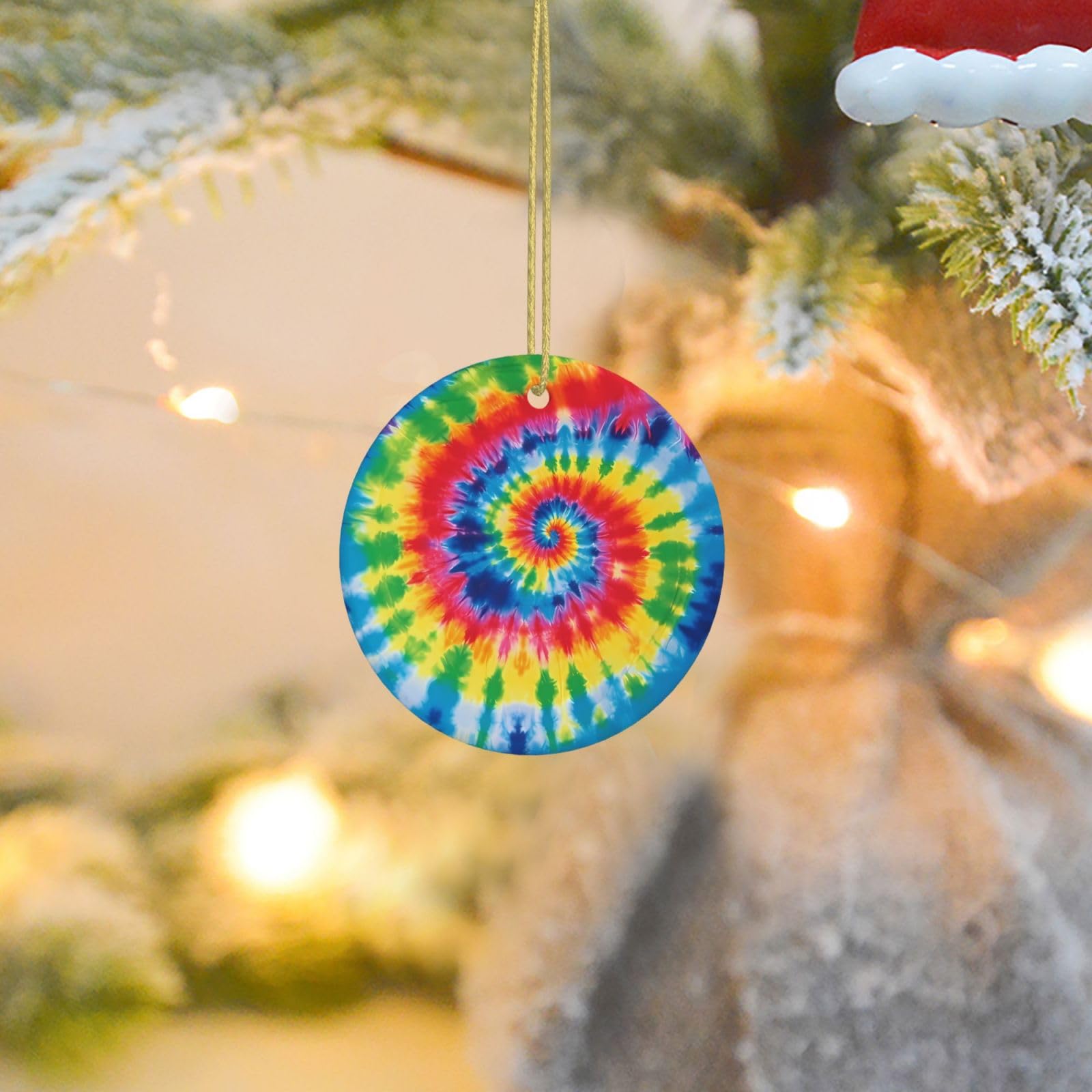 2025 Christmas Tree Decoration Hanging Round Ornament tie dye Rainbow Ceramic Ornaments Christmas Tree Decorations Round Pendants for Xmas Tree Winter New Year Party Supplies