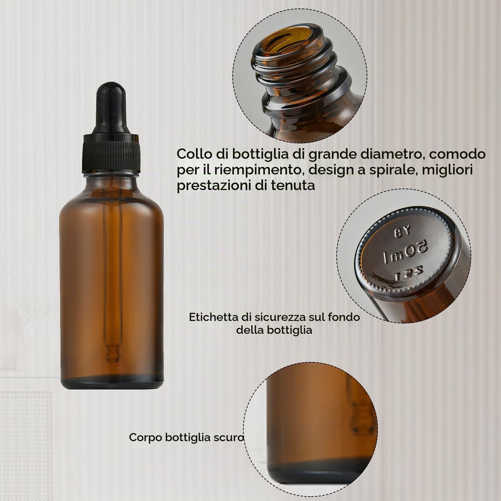 24 PCS Bottiglie con Contagocce in Vetro di Qualità Flaconi Vuoti in Vetro Ambrato da 5 ml per Oli Essenziali e Profumi