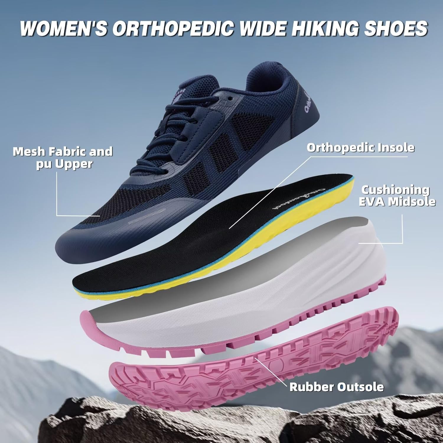 OrthoComfoot Women's Orthopedic Wide Plantar Fasciitis Trail Shoes: Comfortable Diabetic Arch Support Orthotic Flat Feet Running Sneakers, Casual Non Slip Hiking Shoes for Foot Heel and Pain Relief - Image 4