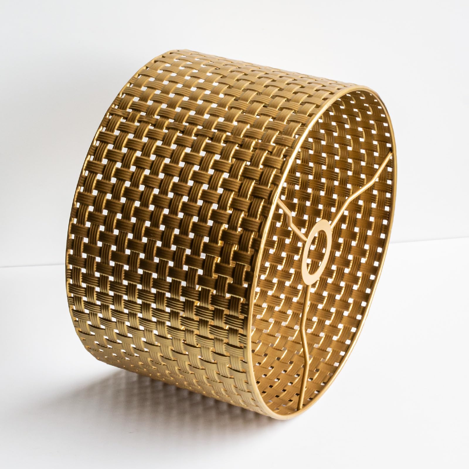 Round Rattan Lampshade Boho, Stylish Upgrade Lampshade for Table Lamp, Hanging and Floor Lamp, All Indoor Spaces (Gold Grid, 30 cm Diameter 18 cm Height) — image 1