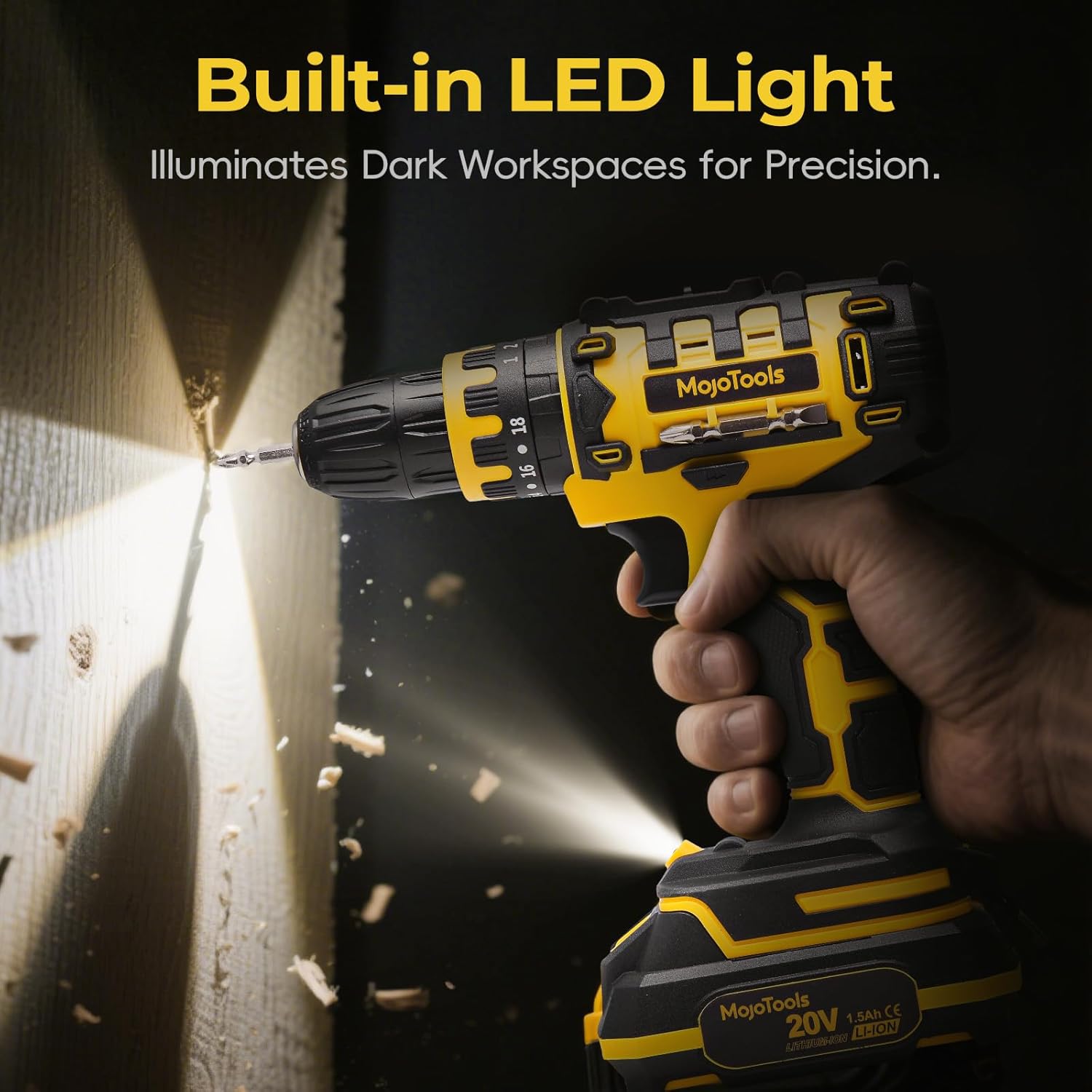 20V Cordless Drill Set – 1×2.0Ah Battery, 3/8” Keyless Chuck, Variable Speed, 49-Piece Kit with Wood, Masonry, Metal Drill Bits & Screwdriver Bits, Charger & BMC Case