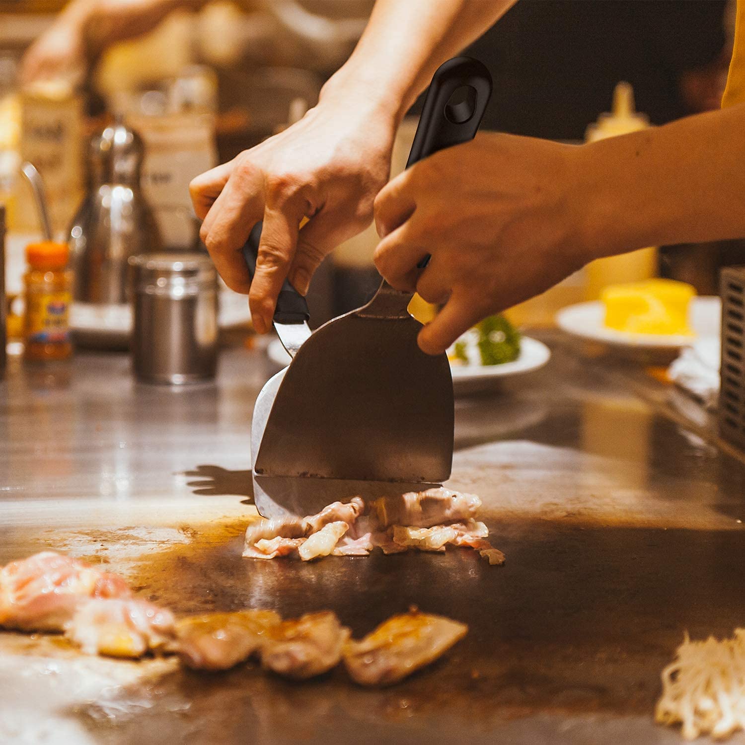 AMZMUKAUP 11 Pièces Spatules pour Barbecue en Acier Inoxydable Professionnelle BBQ Teppanyaki