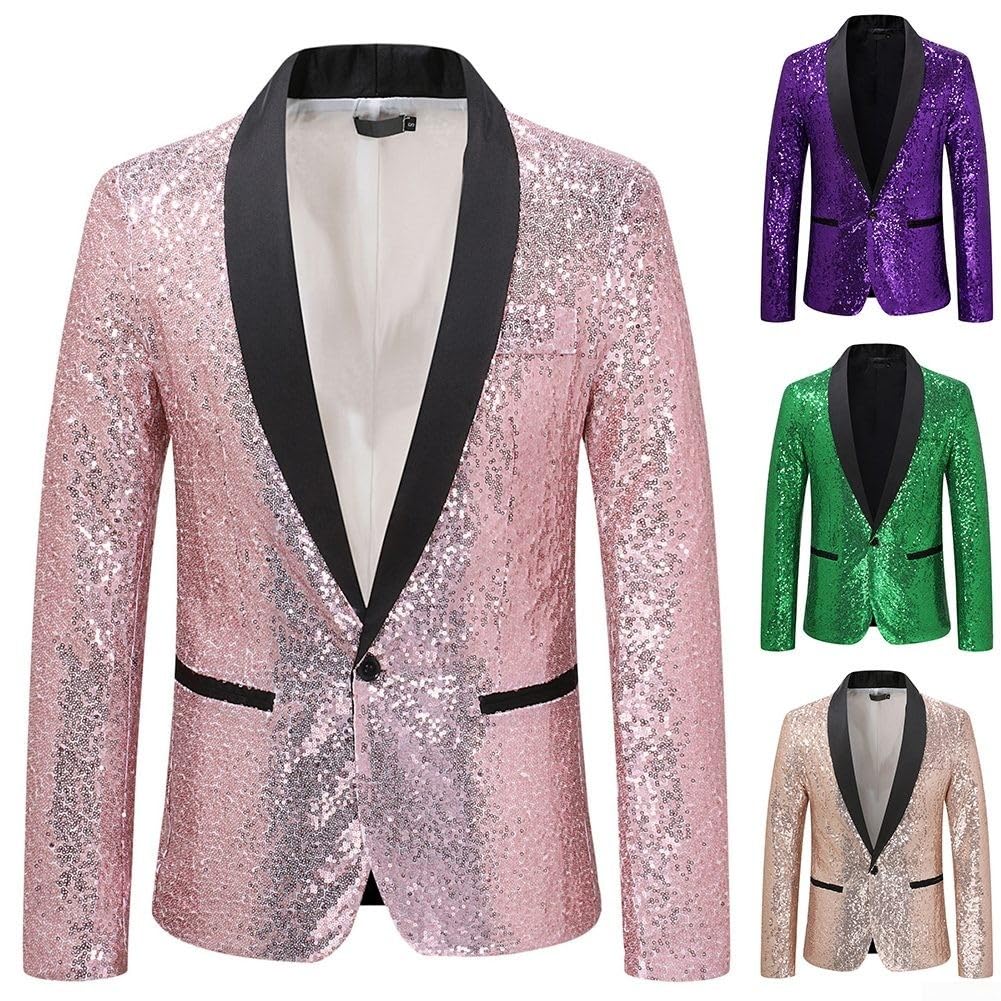 Veste à paillettes brillantes pour homme, blazer décontracté pour discothèques et bals, design attrayant et élégant