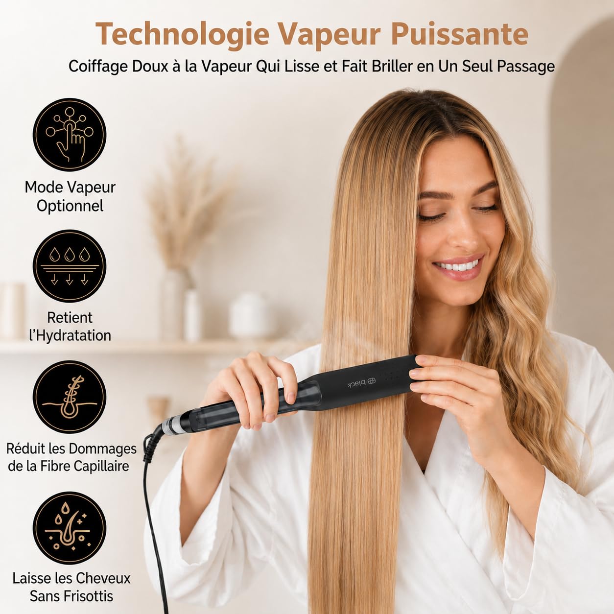 Golden Goods Steampod Pro Lisseur Cheveux Vapeur 230ºC Céramique Ionique