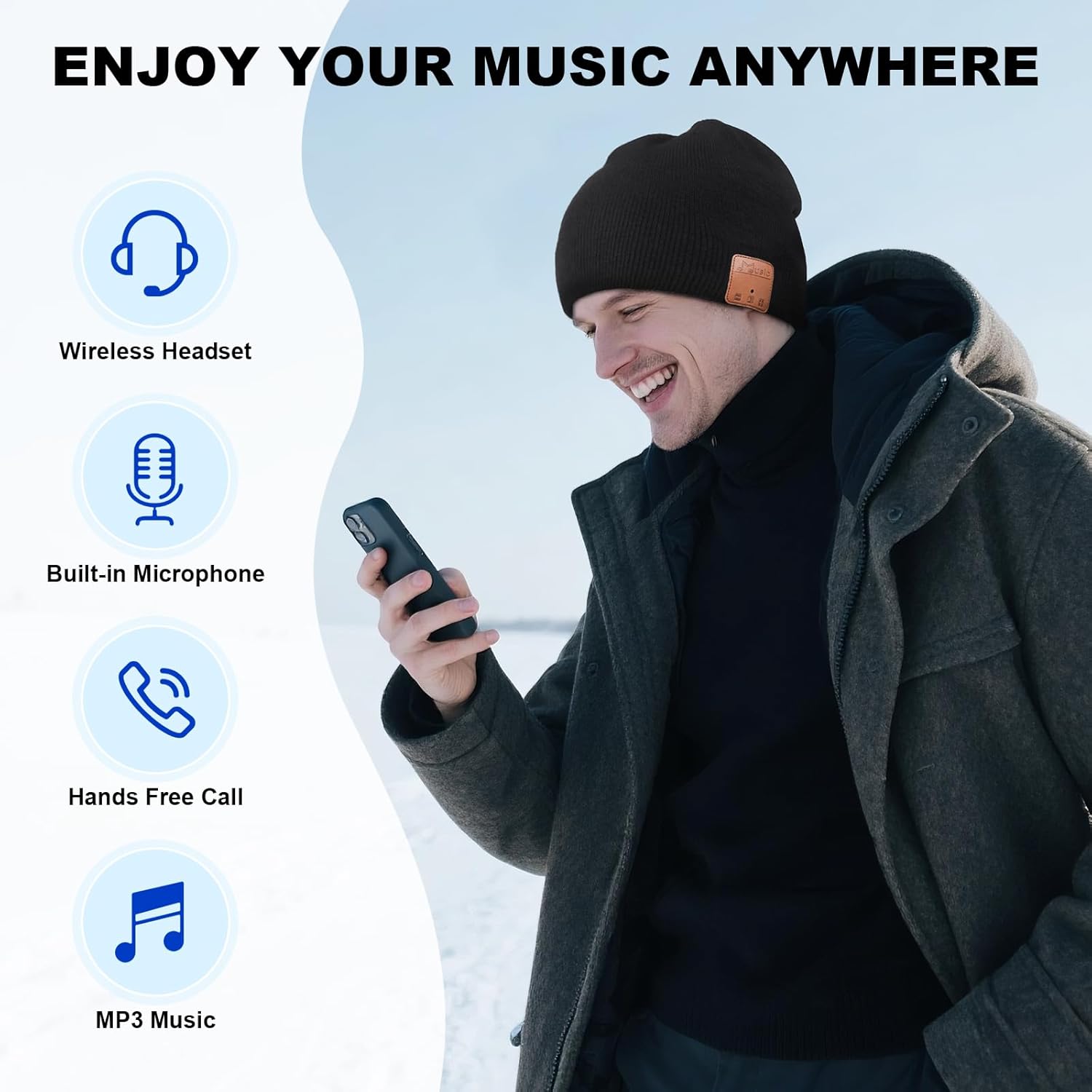 Rotibox Washable Bluetooth Beanie Hat with Wireless Stereo Over Ear Headphones Headsets Earphone Speaker Hands Free - Image 4