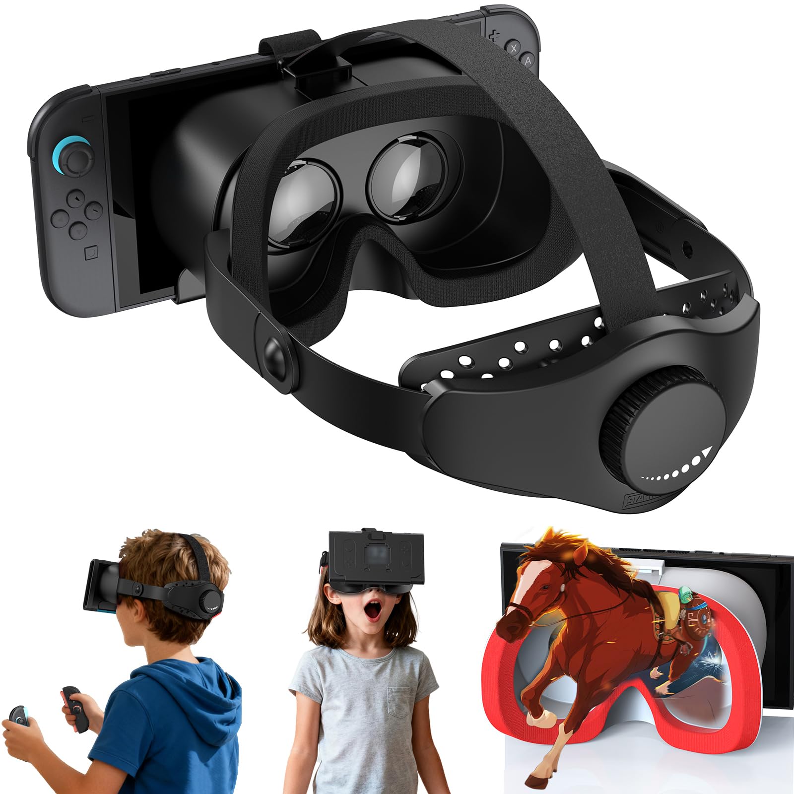 Verbessertes VR-Headset für Switch 2 2025, Switch 2 Virtual Boy VR-Spielbrille mit verstellbaren HD-Gläsern und Kopfband mit Drehknopf, Virtual Boy, Labo VR für Switch 2 Zubehör, Black
