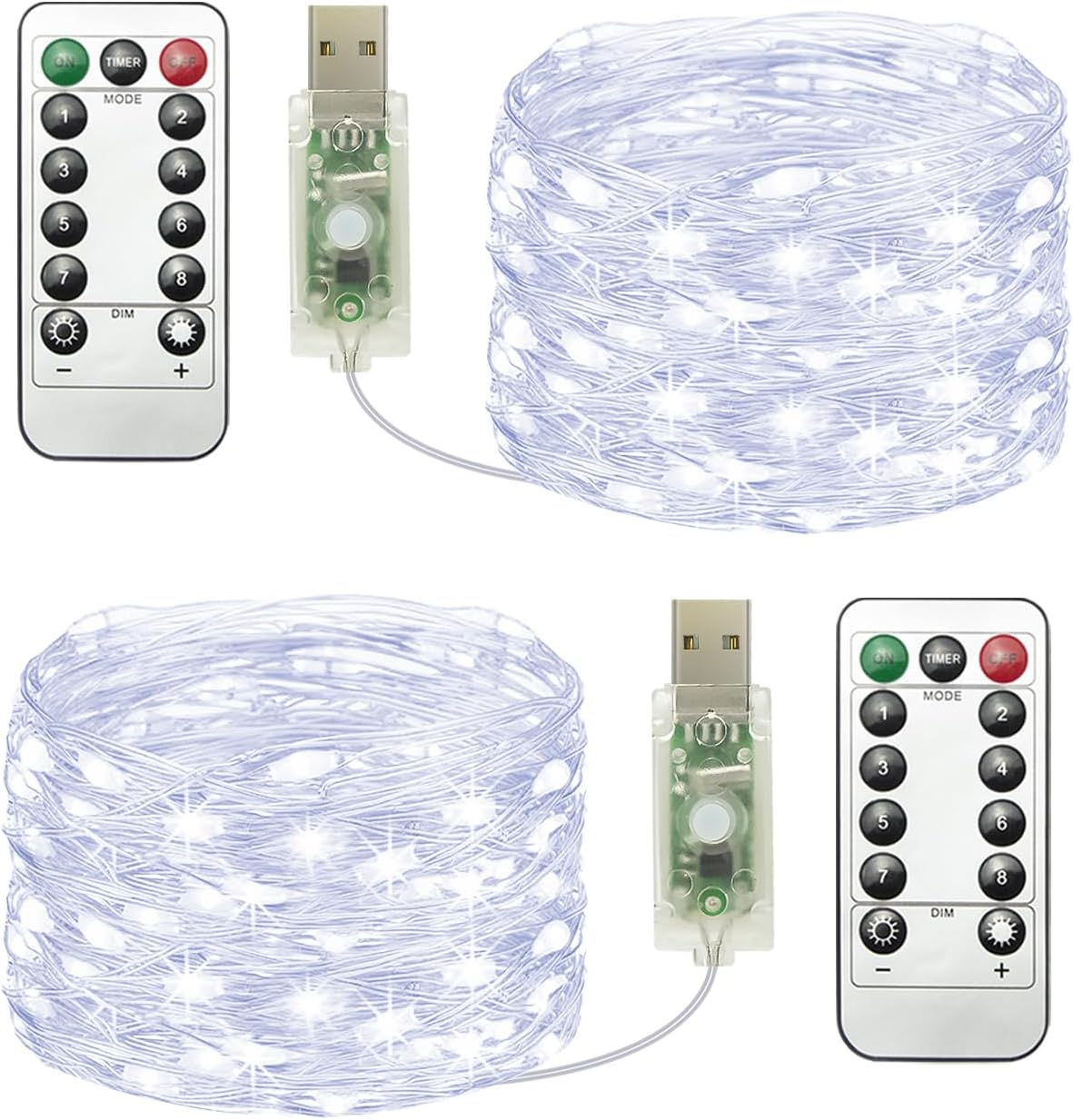 [2 Packs] Fairy Lights, 39FT 120LED USB Twinkle Lights with Remote Control, 8 Modes, Timing & Dimmable String Lights, Cool White Fairy String Lights for Indoor Bedroom Room Home Christmas Decor