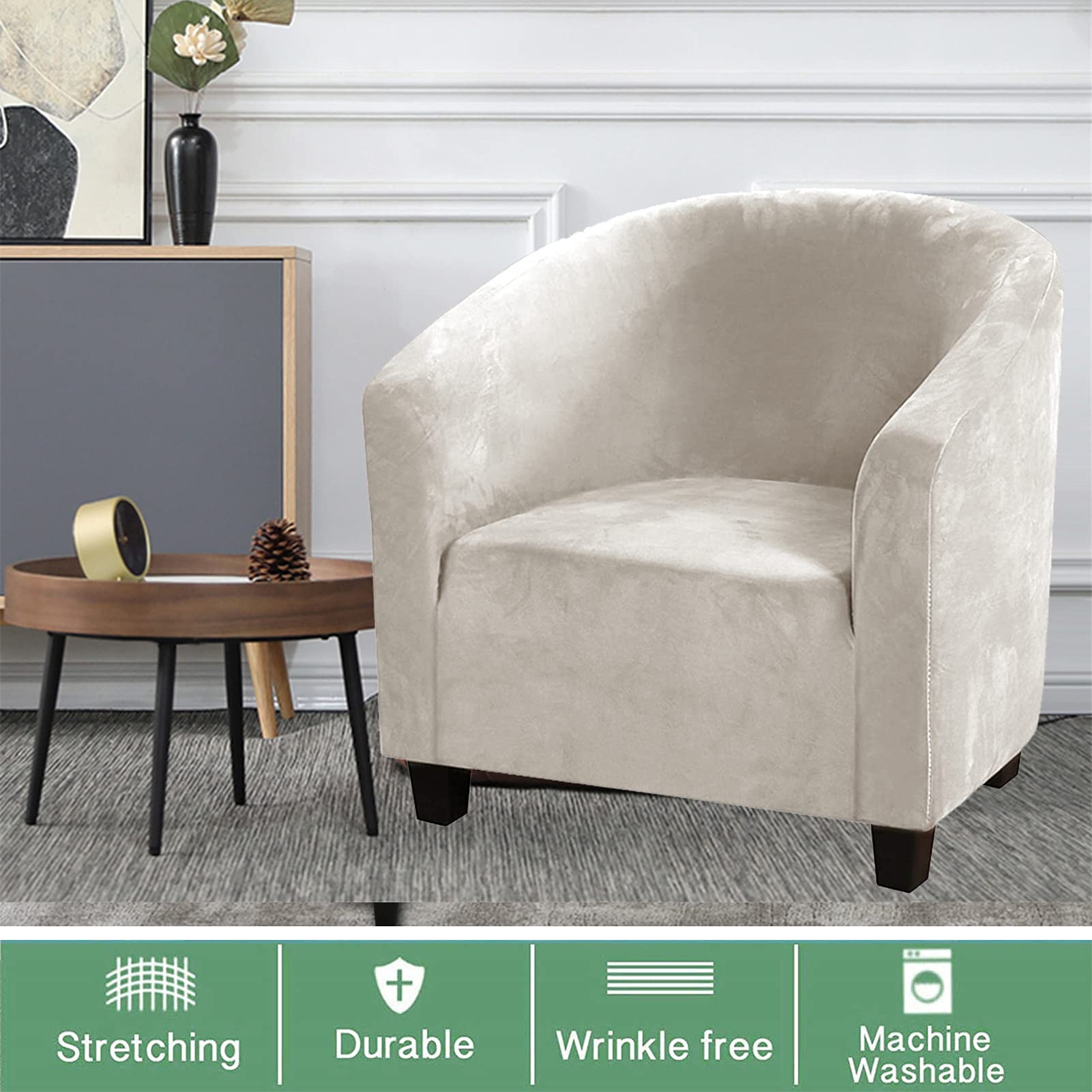 DZYP Copripoltrona Club Chesterfield Elasticizzato, Fodere Poltrona da Cocktail Velluto Rimovibile Coprisedia Copridivano per Bar Bancone Soggiorno Reception (Beige,XL