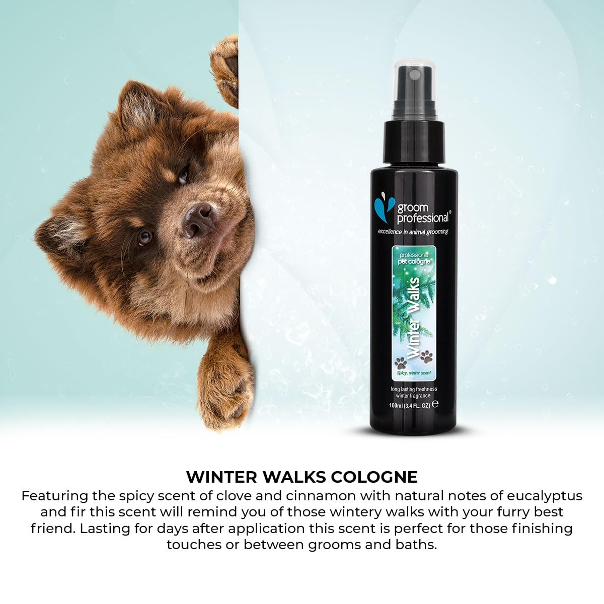 GROOM PROFESSIONAL Winter Walks - Espray de colonia para perros, spray de perfume para perros, spray para perros malolientes, fragancia festiva con un acorde picante de clavo y canela, aroma duradero,