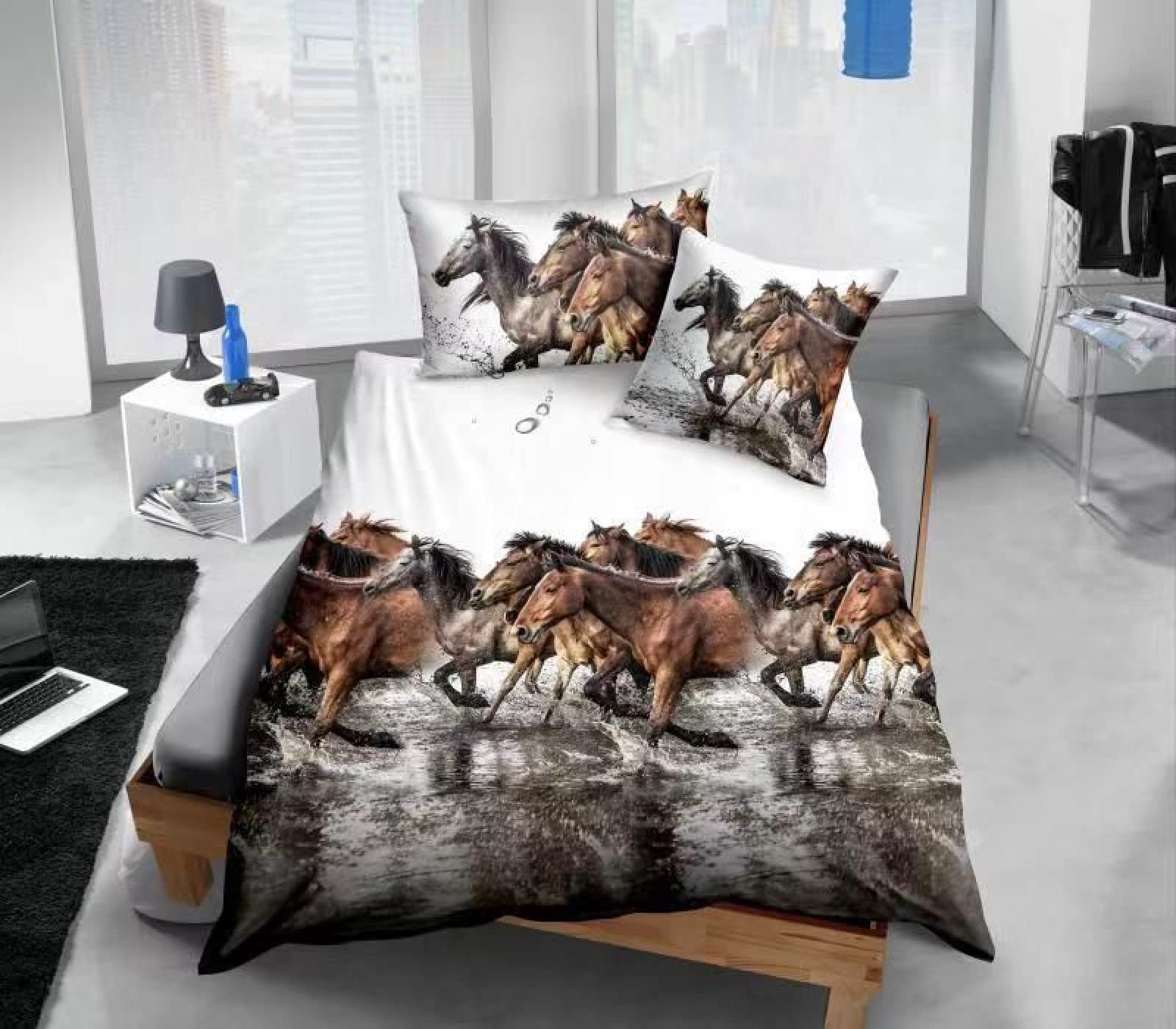 Housse de couette 160x200 microfibre avec parure de lit 160x200 cheval blanc