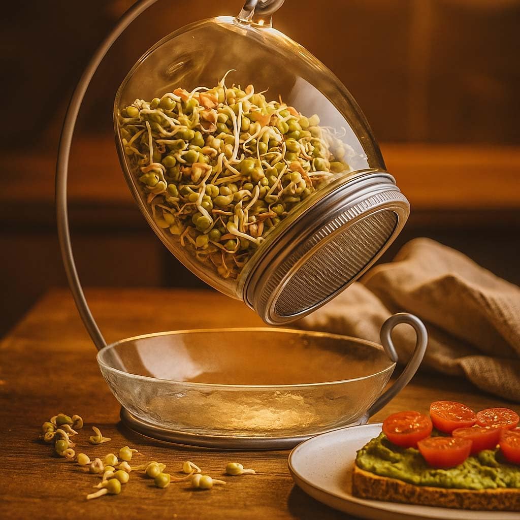 Premium Sprouting Jar Kit - Unique 30 oz Wide Mouth Sprouting Jar, Stand, Tray and 316 Stainless Screen Lid | Decorative Indoor Seed Sprouter and Germinator (1 Kit)