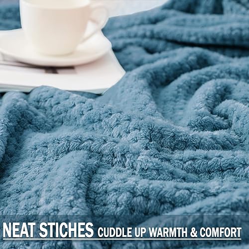 Miniatura 5 de Exclusivo Mezcla - Manta de vellón suave con textura de gofre manta grande de 50 x 70 pulgadas azul pizarra acogedora cálida y ligera