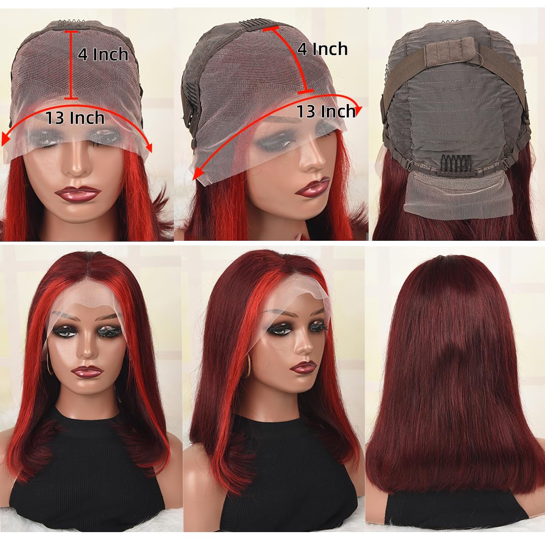 koinu Highlight Red 99J Bob Wig Human Hair 180 Density 13x4 Lace Front Wigs for Women Burgundy Transparent Lace Frontal Straight Short Bob Pre Plucked 14 Inch