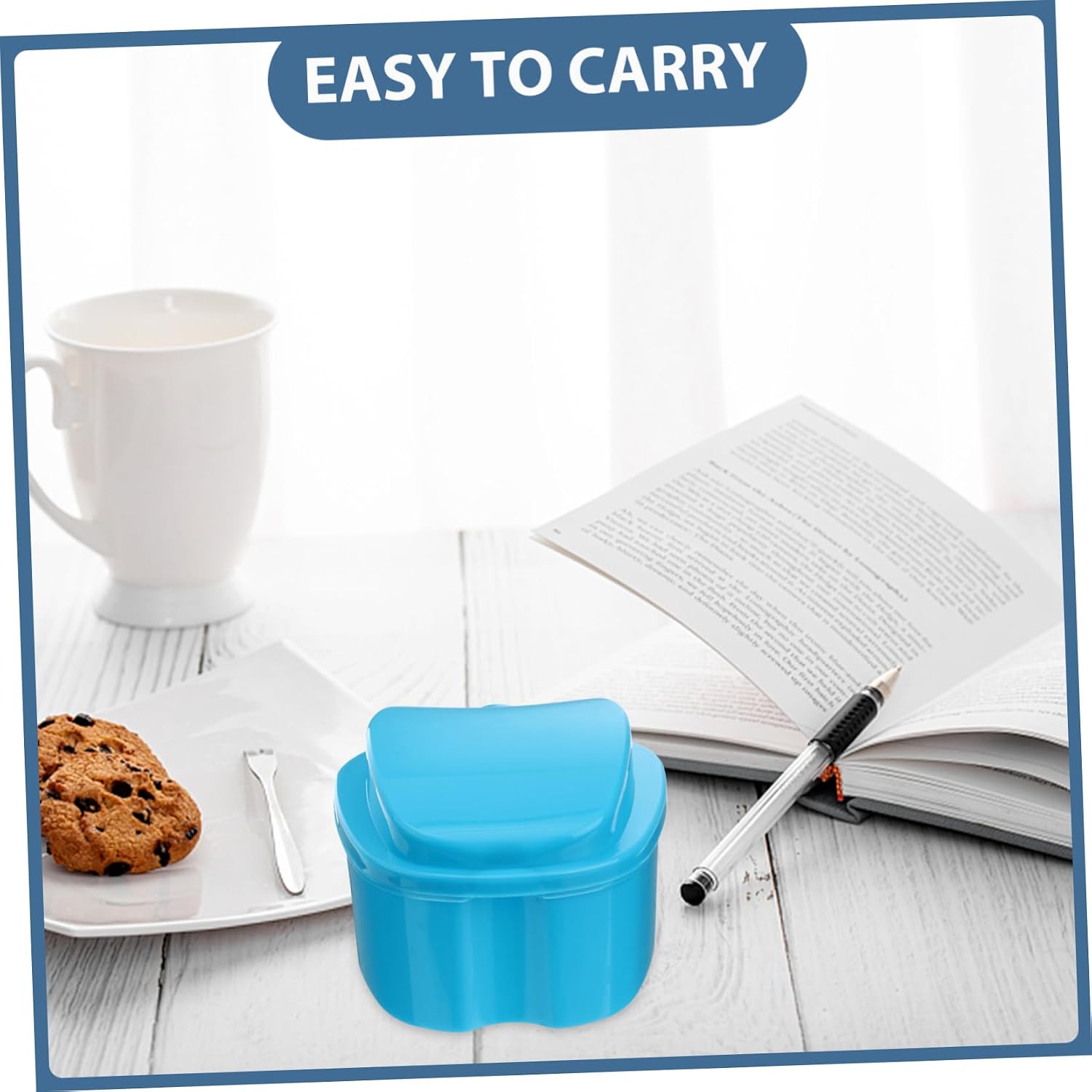 CALLARON Holder Storage Box Light Blue Bath Case with Hanging Net for Easy Soaking and Cleaning for Travel and Home Use present for Seniors and Caregivers