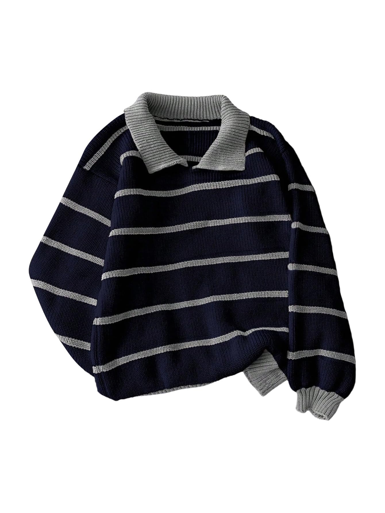 Floerns Womens Collared Striped Sweaters Preppy Oversized Knit Fall Pullover Sweater