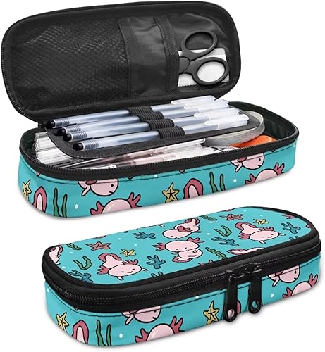 Miniatura 3 de DISNIMO Axolotl - Estuche grande para lápices para niños y niñas, bonito estuche de lona con cremallera de gran capacidad, estuche organizador para