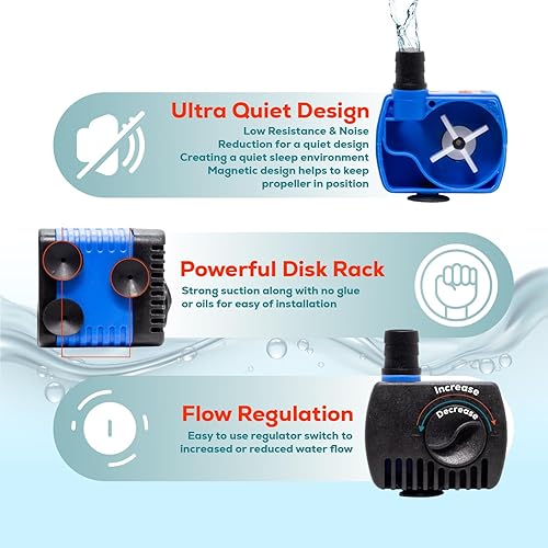 Miniatura 5 de Aqua Dream Bomba sumergible de 90 GPH (300H, 2.5 W), bomba de agua ajustable ultra silenciosa para estanque, acuario, pecera, fuente, hidroponía,