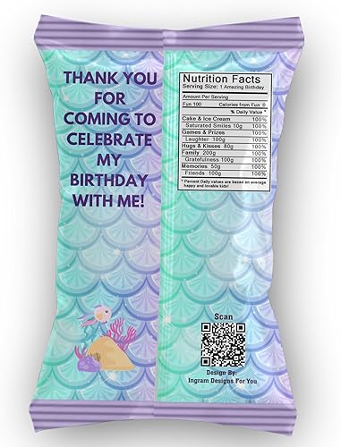 Miniatura 3 de Recuerdo de fiesta personalizado de sirena negra, suministros de fiesta de sirena para fiesta de cumpleaños de niña (12 bolsas de papas fritas)