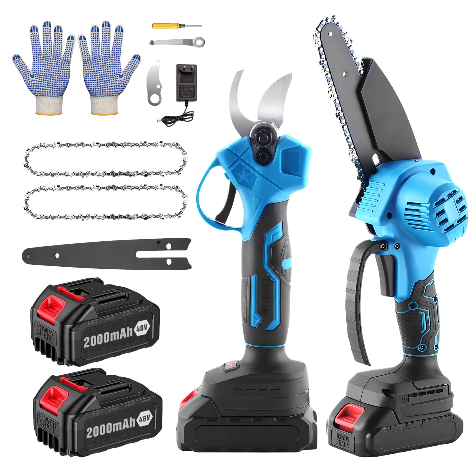 Tijeras De Podar, Tijeras De Podar Electricas, Kit Motosierra Bateria, 2 BateríAs De 48v 2000mah, Viene Con Cadena Y Tijeras.