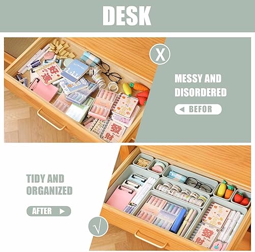 Miniatura 20 de Famhap 16 cubos organizadores de cajones de plástico, bandejas organizadoras de cajones de escritorio y baño, cubos de almacenamiento de tocador