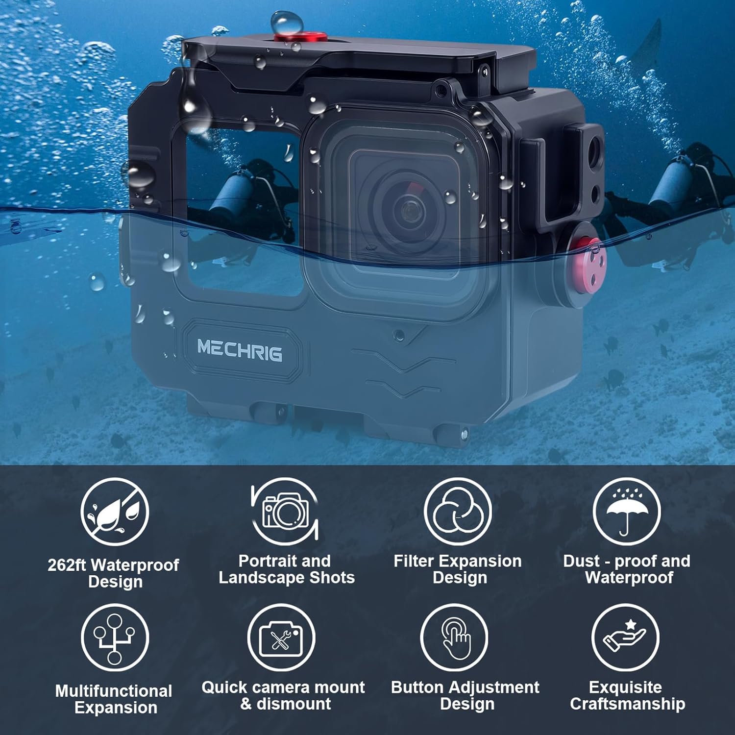 Aluminum Waterproof Case for GoPro HERO13 Black HERO12 HERO11 HERO10 HERO9 Action Camera 80M Deep Waterproof Horizontal and Vertical Shooting Switch (Quick Release-63075) - Image 2