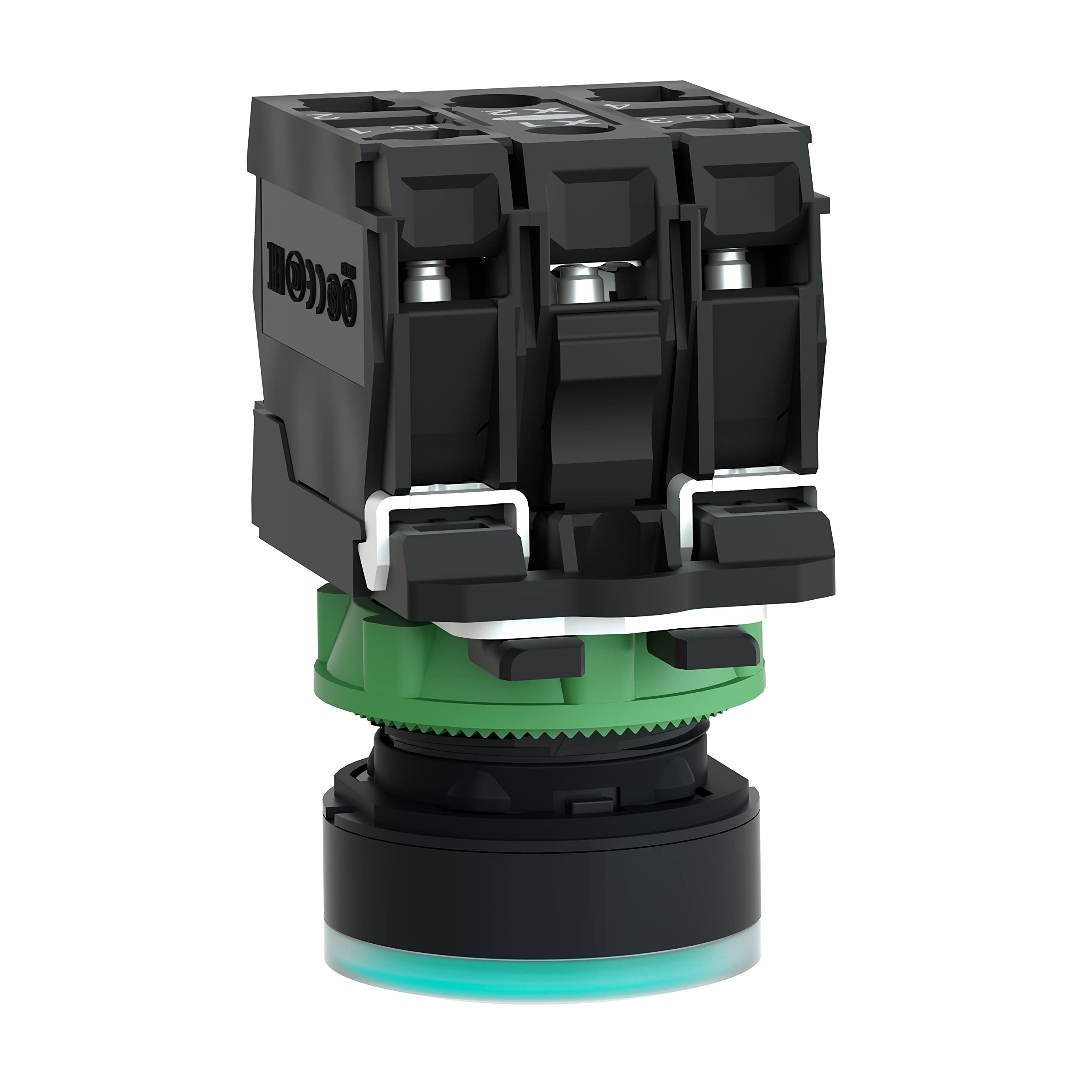 Schneider Electric XB5AW33M5 Pulsador Iluminado Diámetro 22, Retorno Resorte Nivelado, 240 V, 1 NA + 1 NC, Verde