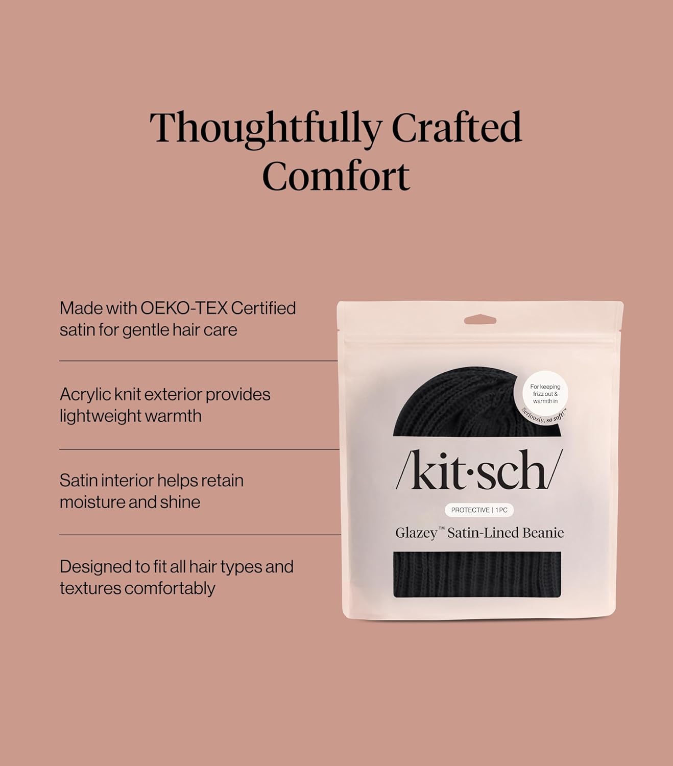 Kitsch Glazey™ Satin Lined Beanie for Men and Women – Cozy Winter Hats for Men - Stylish Anti-Frizz Hat for All Hair Types - Image 3