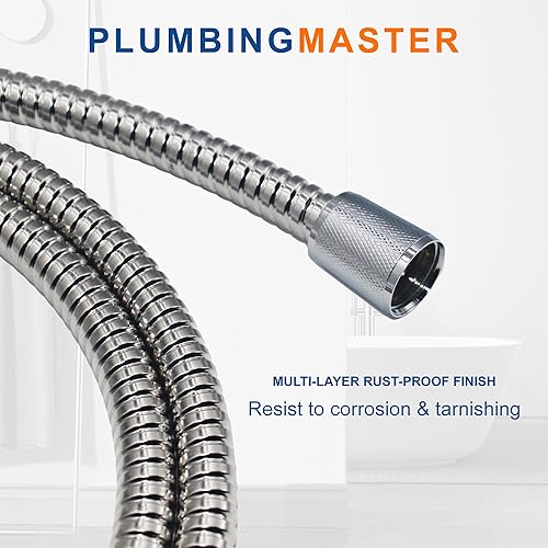 Miniatura 10 de Manguera de ducha de 79 pulgadas de acero inoxidable de mano de repuesto con tuerca de latón, extensión de manguera de ducha flexible larga
