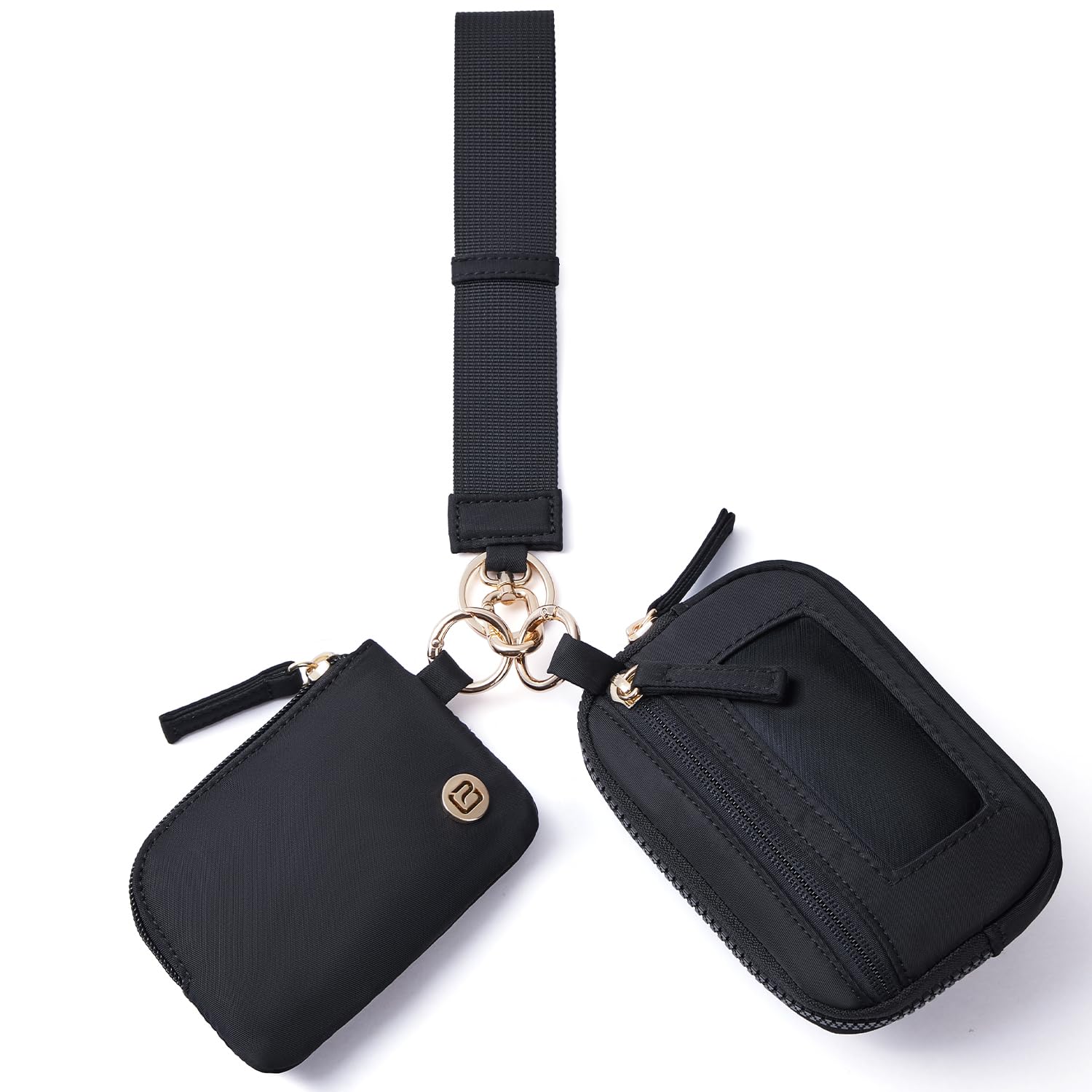 POIUGOYANylon Wristlet Wallets, Dual Pouch Keychain Wristlet Wallet, RFID Small Wallet With Coin Pouch,ID Window For Travel