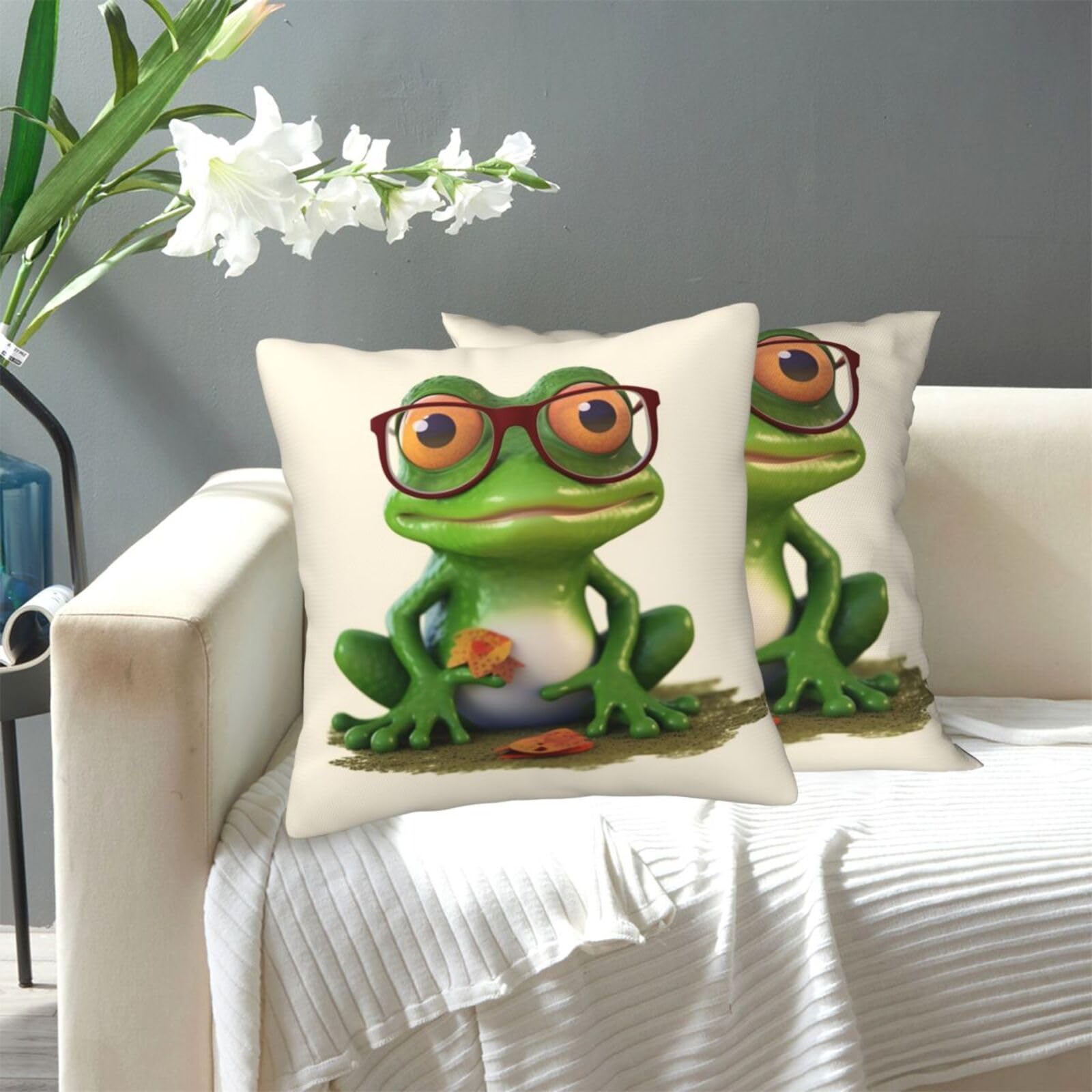 FekiLoot Decorative Throw Pillow Covers Modern Farmhouse Pillowcase Double Sided Cozy Cushion Cover for Sofa Couch Bed 20"X20" Frog Wearing Glasses