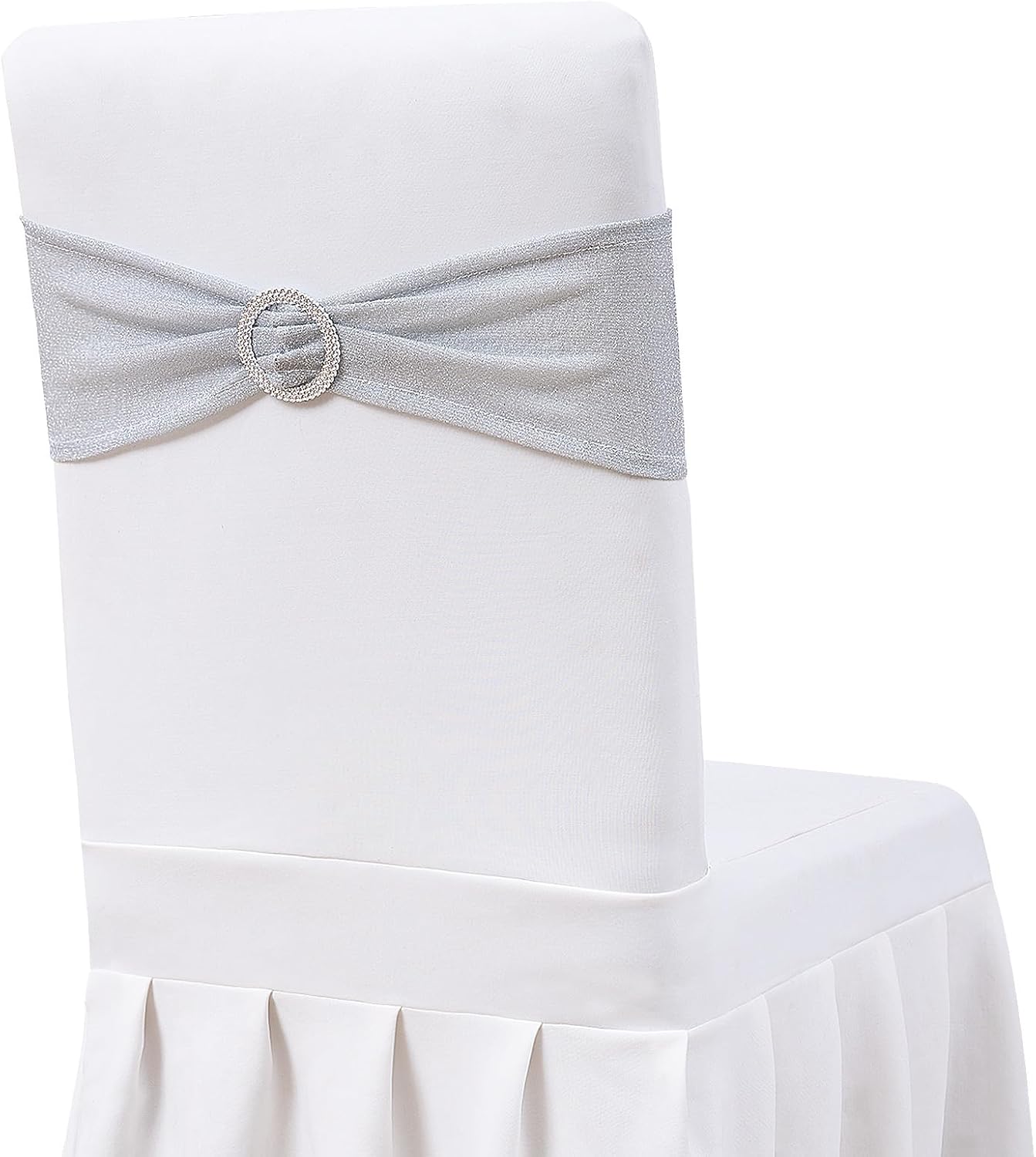 Eternal Beauty Set of 50 Silver Chair Band Bow Spandex Chair Sashes for Wedding Decorations
