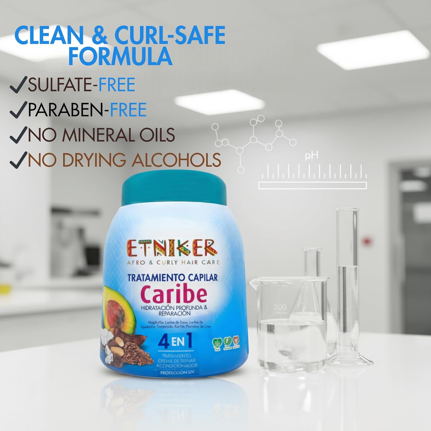 Etniker Caribe, Leave in conditioner curly, Hydrating curl cream, Curly hair mask hydrating, Salon grade results 33 Oz.