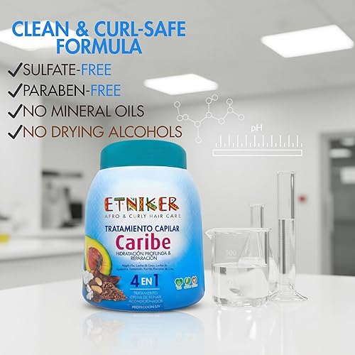 Miniatura 4 de Etniker Caribe, Acondicionador sin enjuague, Crema hidratante para rizos, mascarilla hidratante para el cabello, resultados de grado de salón 33 Oz.