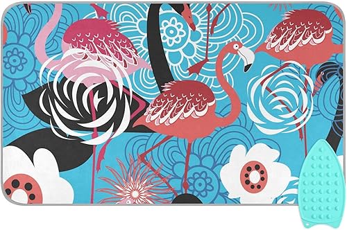 Flamingo Floral Homes - Alfombrilla de planchar (tamaño grande, 47 x 28 pulgadas) con acolchado de 0.118 in y soporte de silicona para planchar al
