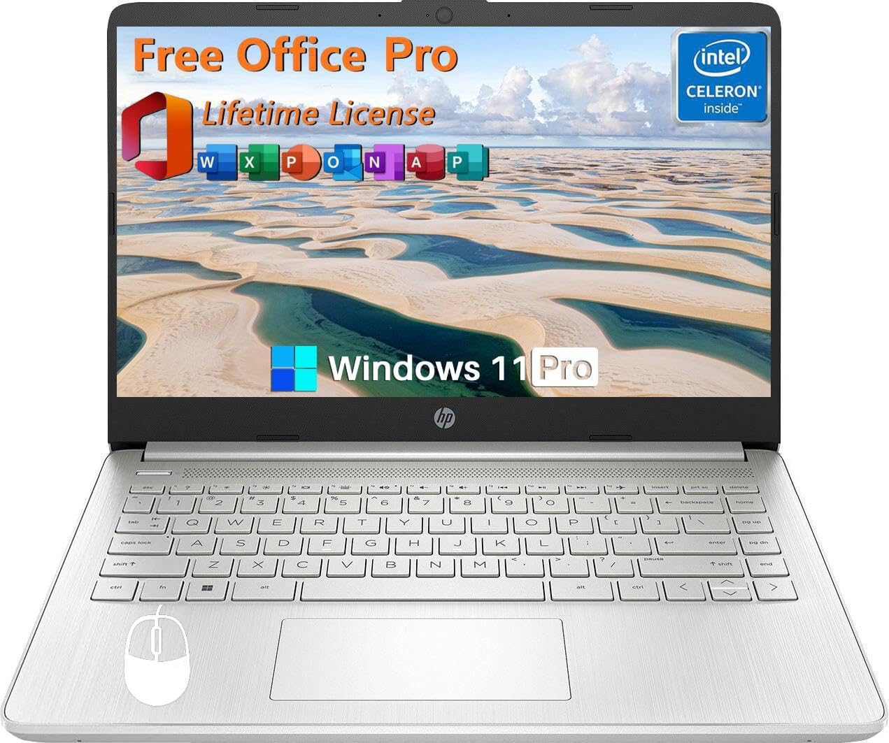 14 Inch Laptop Student Business, with Office Lifetime License & Windows 11 Pro, Intel Dual-Core N4120, 16GB RAM, 384GB Storage(128GB eMMC+256GB MSD), Ultra Light, Webcam, WiFi, Accessories