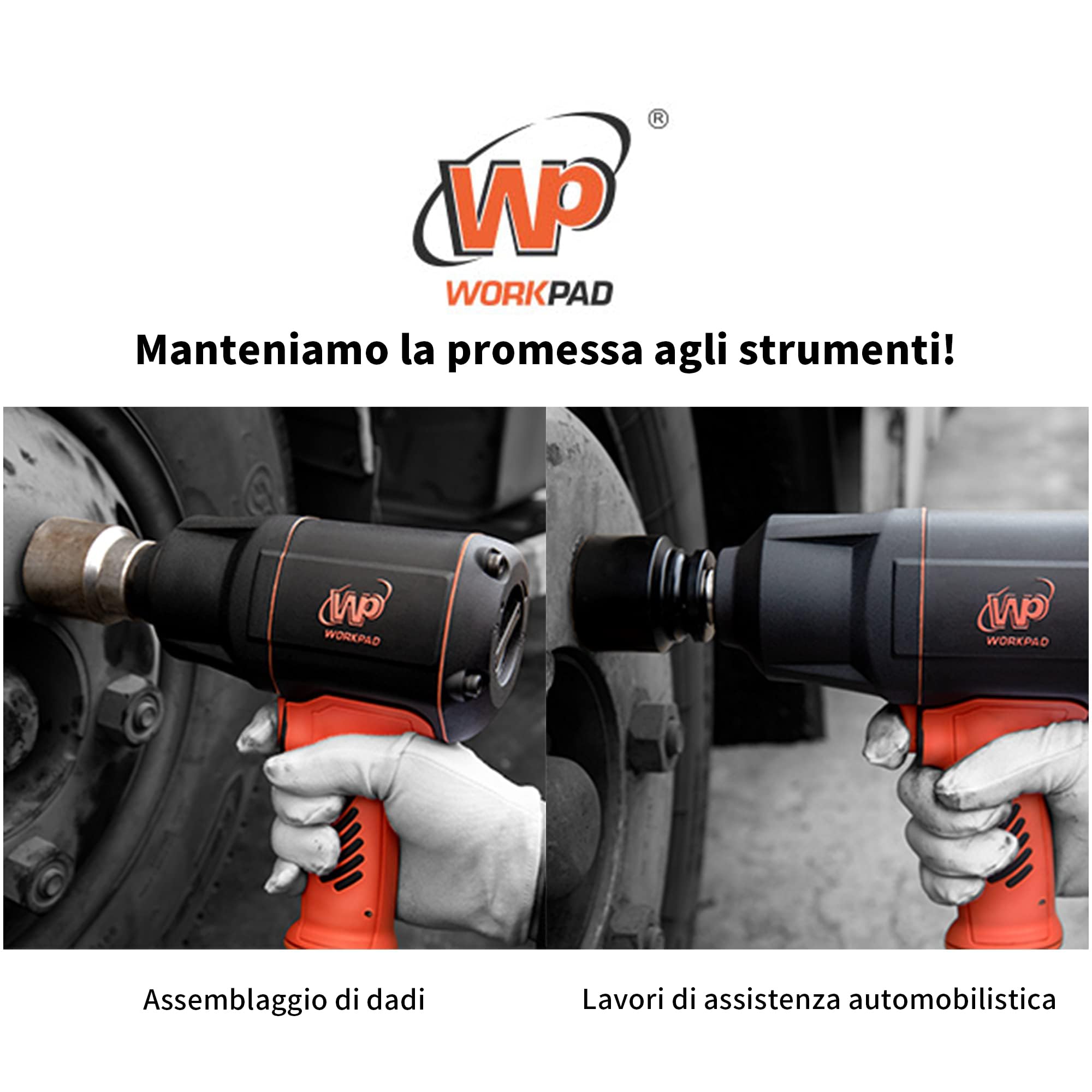 WORKPAD Avvitatore a impulsi pneumatico Twin Turbo, coppia di serraggio max. Coppia di allentamento 2000 Nm, attacco quadro 19 mm (3/4 di pollice), avvitatore a impulsi ad aria compressa.