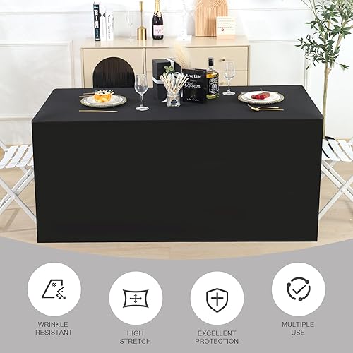 Miniatura 5 de Fixwal Fundas de mesa para mesas de 6 pies, 72 x 30 pulgadas, paquete de 2, mantel rectangular ajustable negro