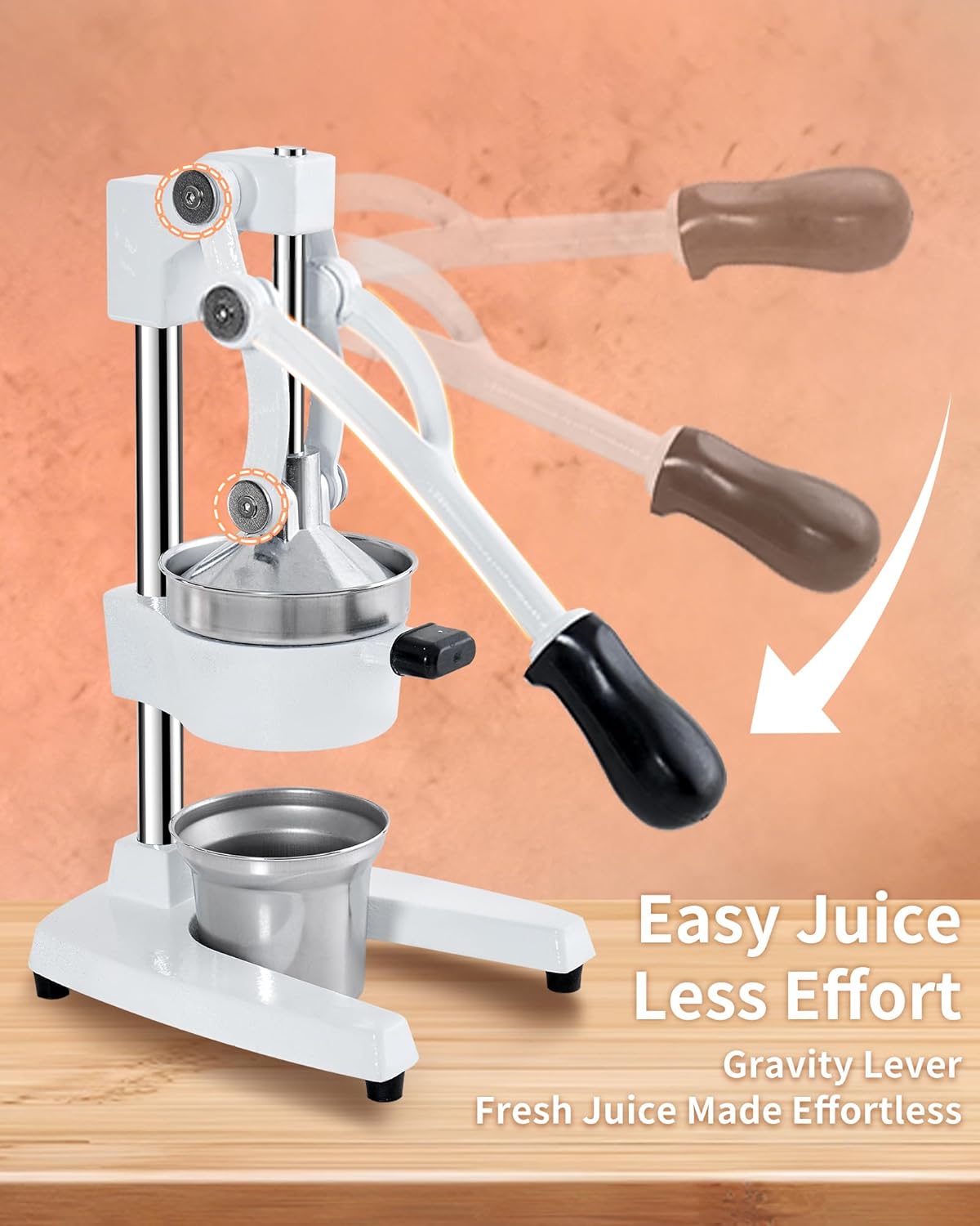ZOZOE Cast Iron Juicer, Heavy Duty Manual Citrus Press with Stainless Steel Cup, Lemon Orange Squeezer, Professional Hand Press Juicer for Pomegranate, Grapefruit, Easy to Clean, White
