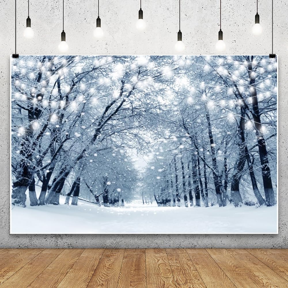 10x8ft Vinyl XMJJKUF Winter Scenery Backdrop Snow Forest