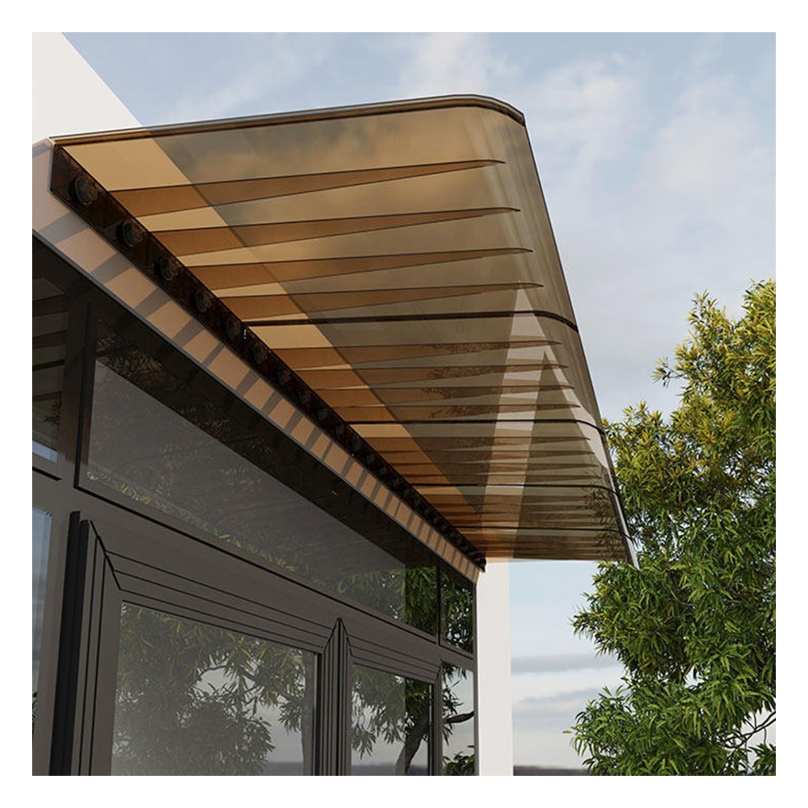 Marquesinas Exterior para Puertas y Ventanas,3,5 mm Marrón,Techado de Entrada,Marquesina en Arco de Escritorio y Lluvia,Casas, Patios Y Terrazas(W55*L260cm/W 21.6*L102.3in)