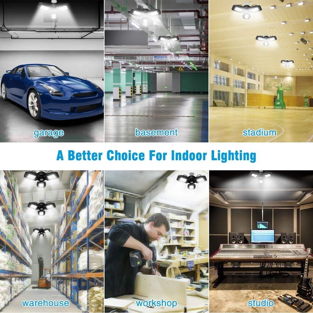 🔥 Cashback up to 70% LED Garage Light HRB Upgrade Garage Light Garage Lights Ceiling LED Shop Light 60W Deformable Garage Lights LED , for Shop, Workshop, Garage