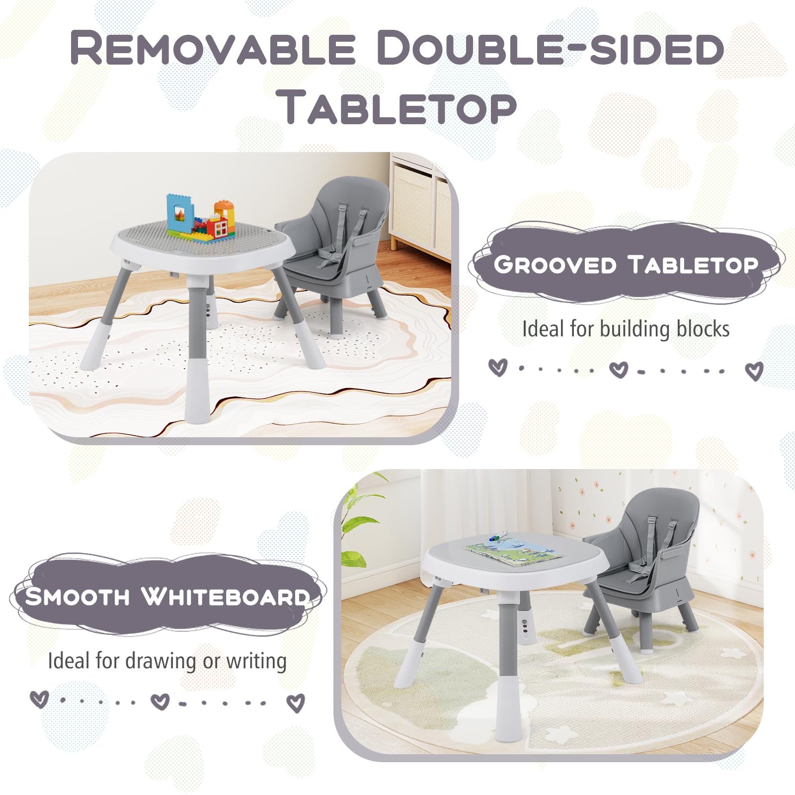 RELAX4LIFE 16 en 1 Trona Evolutiva Bebé con Altura Ajustable, Asiento Giratorio 360°, Mesa Doble Cara y Arnés de Seguridad, Trona Bebé con Bandeja Ajustable, Silla Alta para Niños 6-36 Meses (Blanco)